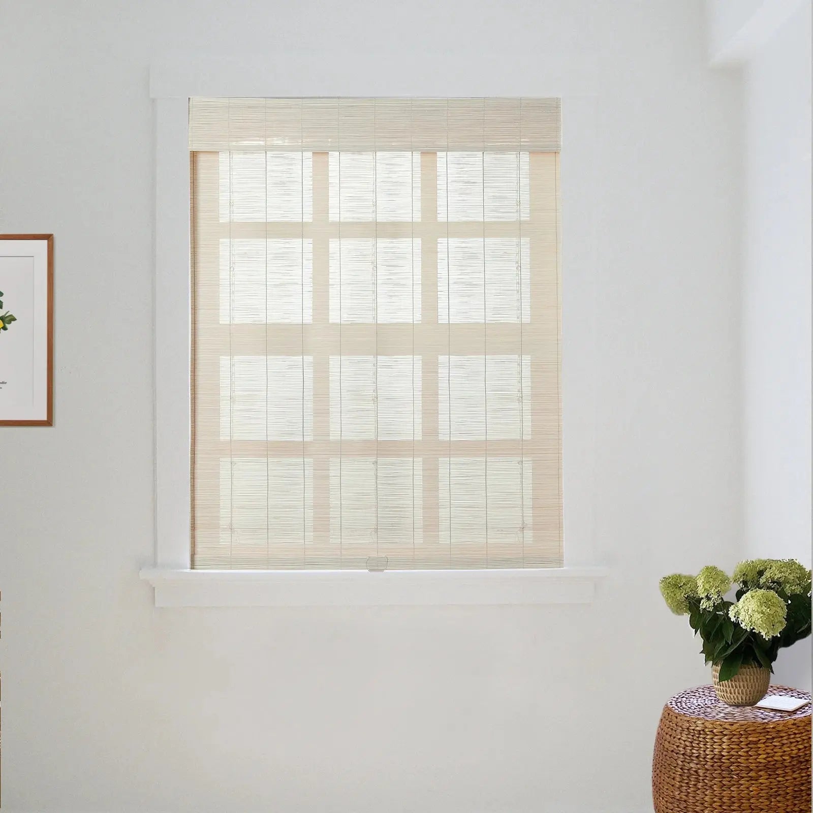 Sybil Bamboo Roman Shade - Pearl White | Natural Eco-Friendly Window Treatment for Living Room & Bedroom | Light Filtering & Privacy Solution