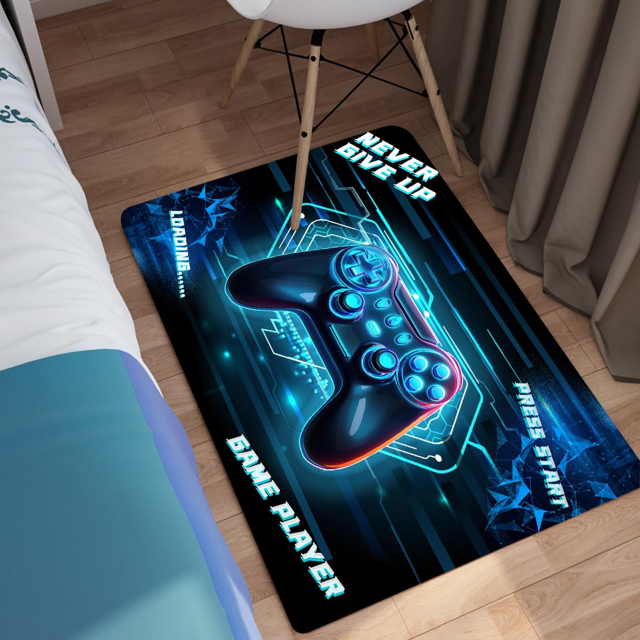 3D Gamepad Controller Gamer Area Rug - Blue Boys Kids Room Floor Mat for Living Room, Teen Game Player, Home Decor - 35