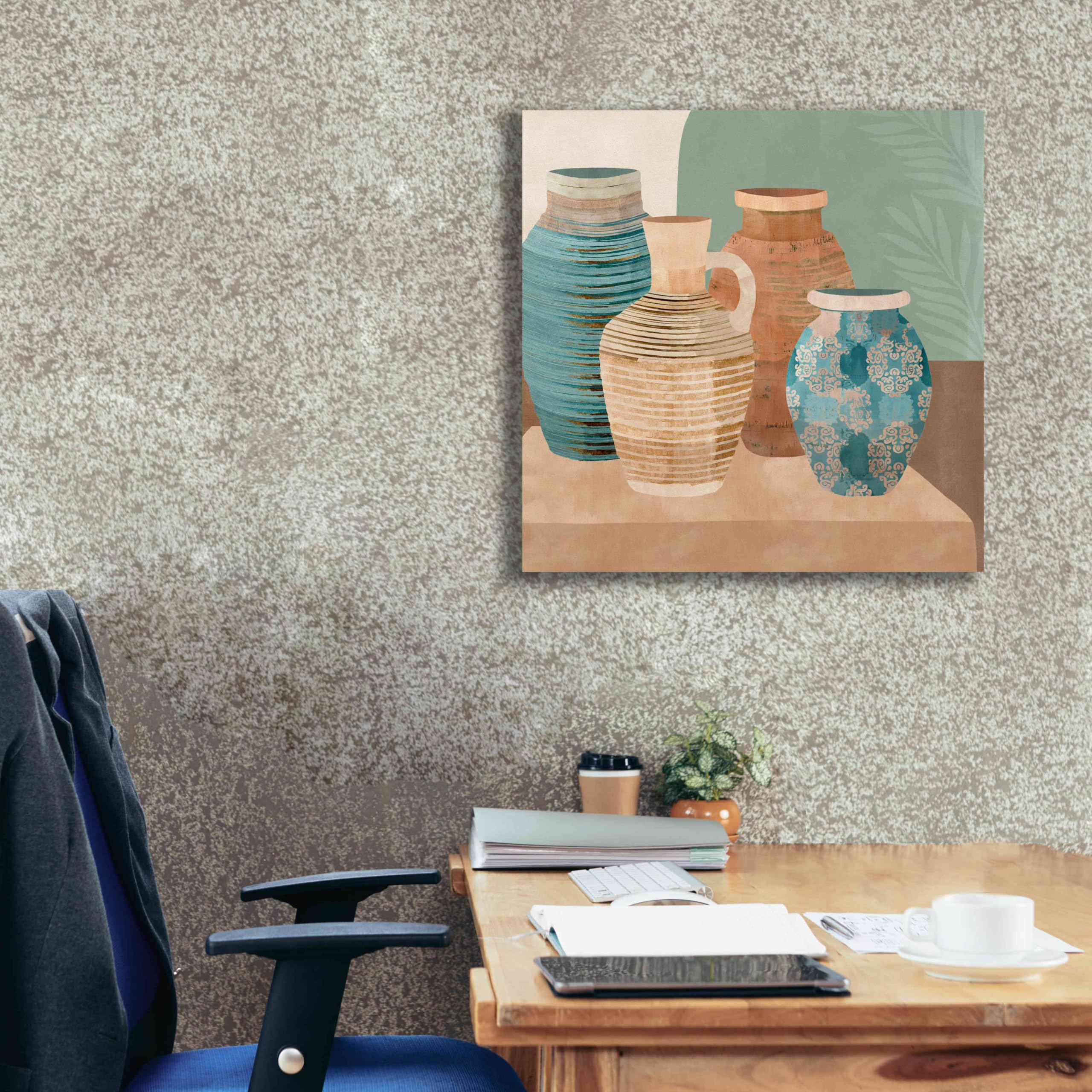 Flora Kouta Earthenware Pots I Giclee Canvas Wall Art Print - 26x26 Inches Modern Home Decor for Living Room, Bedroom & Office