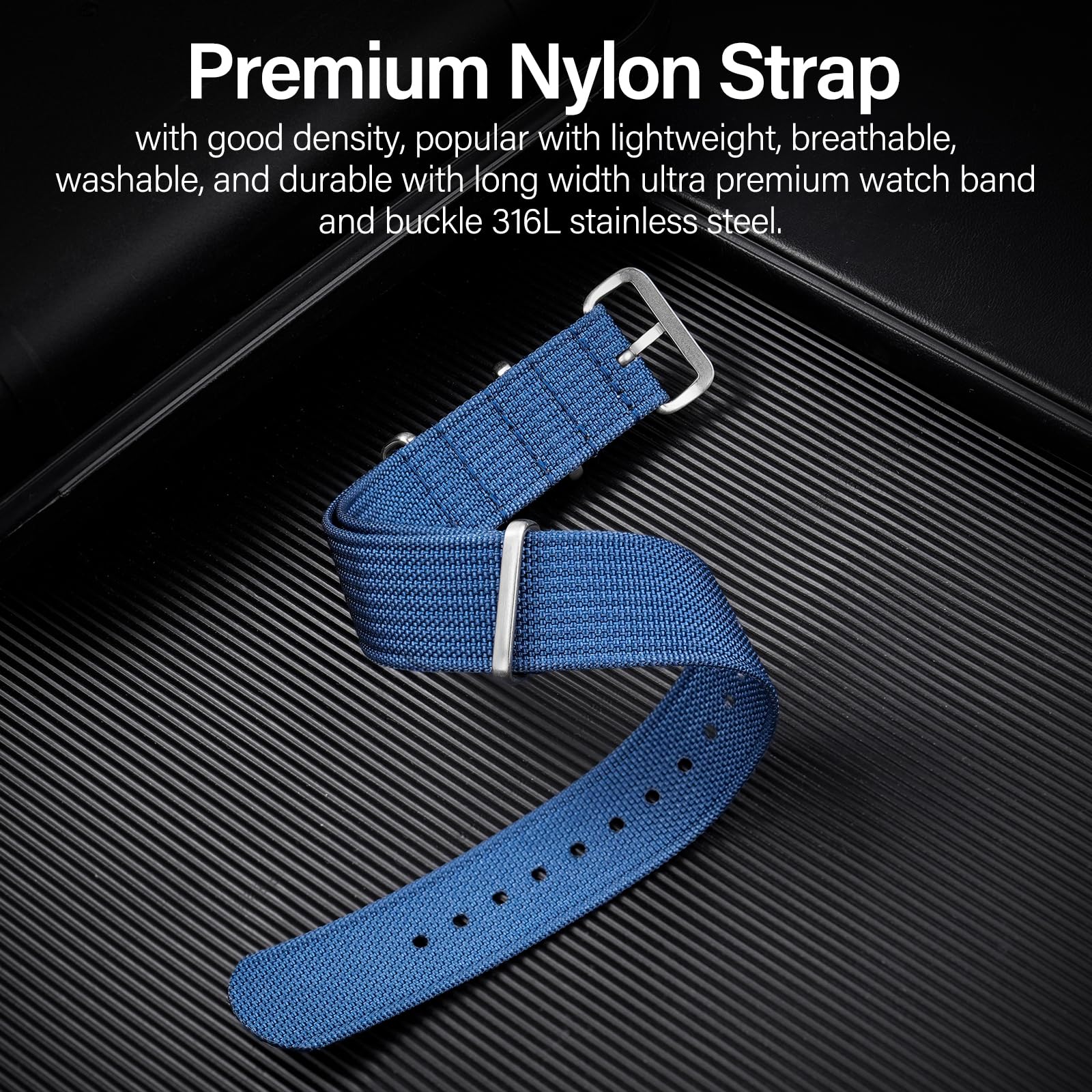Nylon Watch Band 18mm 19mm 20mm 22mm 24mm, Waterproof Military Watch Straps with Stainless Steel Buckle - Durable Replacement Strap for Men & Women, Perfect for Outdoor, Hiking, and Sports Activities