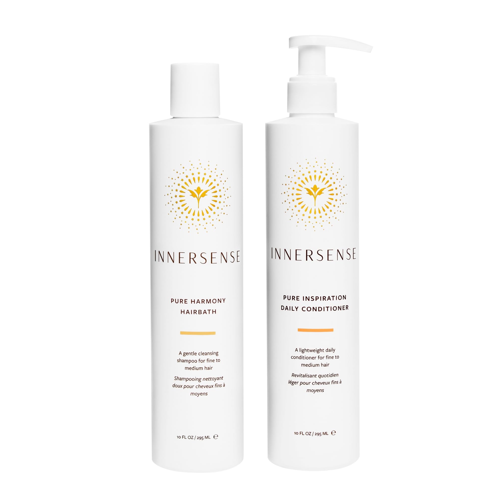 INNERSENSE Organic Beauty Pure Harmony Hairbath Shampoo & Inspiration Conditioner Set - 10 fl oz Each | Vegan, Cruelty-Free, Non-Toxic Clean Haircare for Dry, Damaged Hair | Daily Moisturizing & Repair for Natural, Curly, Color-Treated Hair