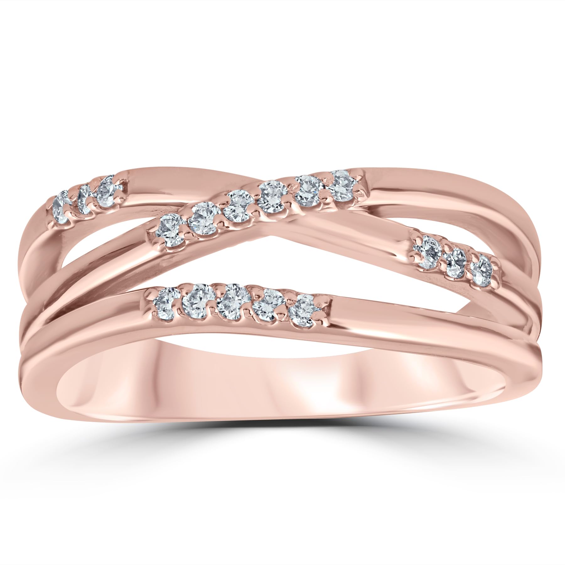 1/6 Carat Diamond Crossover 14K Rose Gold Multi Rose Ring for Women - Elegant Right Hand Ring for Weddings, Parties & Special Occasions