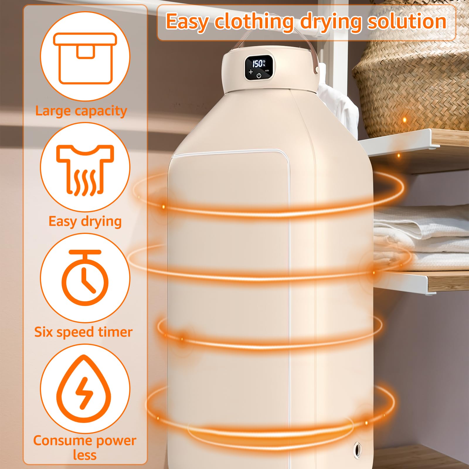 Portable Clothes Dryer - Compact & Foldable Mini Dryer Machine with Timer for Apartments, RVs, Travel | Perfect for Underwear, Baby Clothes, Stockings & Small Laundry Loads | Space-Saving & Energy Efficient
