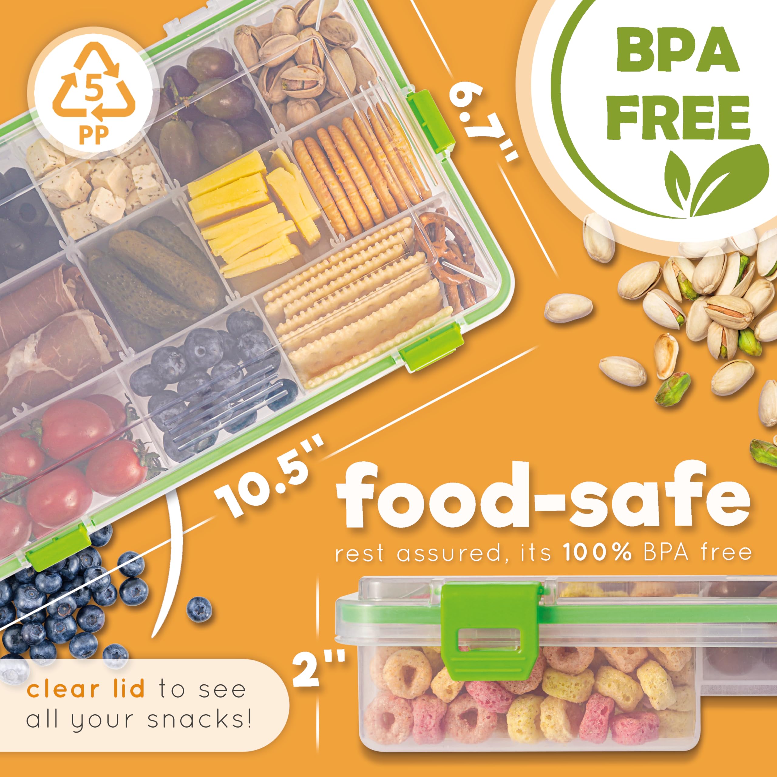 Reel Bites Snackle Box - Portable Travel Snack Container with Lid | Leak-Proof Snack Tray & Charcuterie Box for Picnics, Road Trips & Outdoor Adventures (Regular Size)