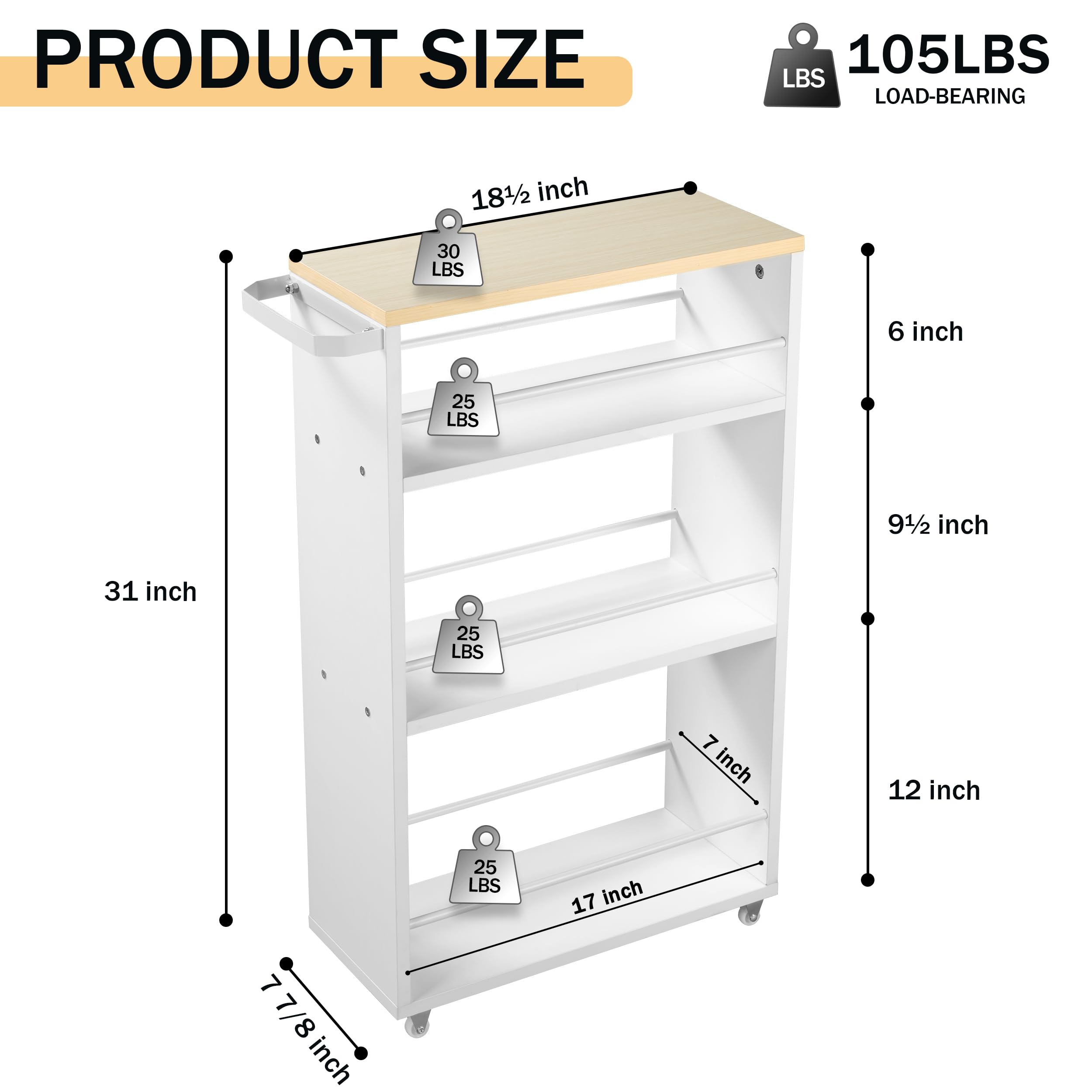 PrimeZone 4-Tier Slim Rolling Storage Cart - 18.5