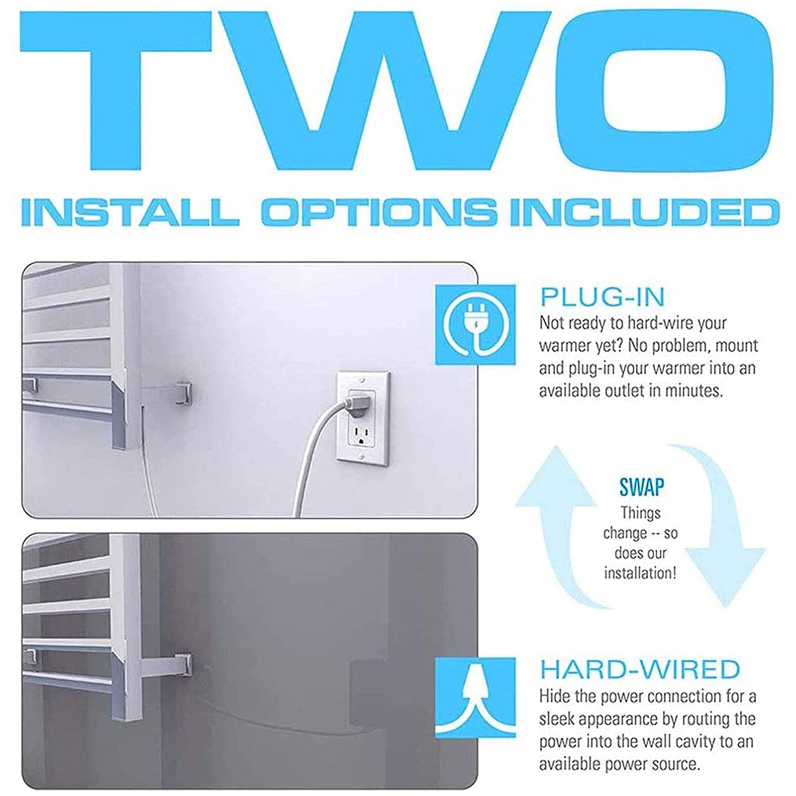 Electric Heated Towel Rack - 6 Round Bar Wall Mounted Towel Warmer, Energy Efficient 304 Stainless Steel Bathroom Heater with Plug-in Design (Black) - Perfect for Spa-Like Luxury & Quick Drying in Modern Homes