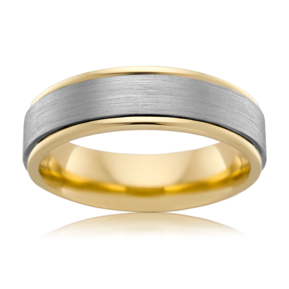 9ct Yellow Gold and Titanium 6.5mm Matte Finish Ring - Size 4-13 | Durable Wedding Band, Anniversary Gift for Him/Her | Perfect for Everyday Wear & Special Occasions