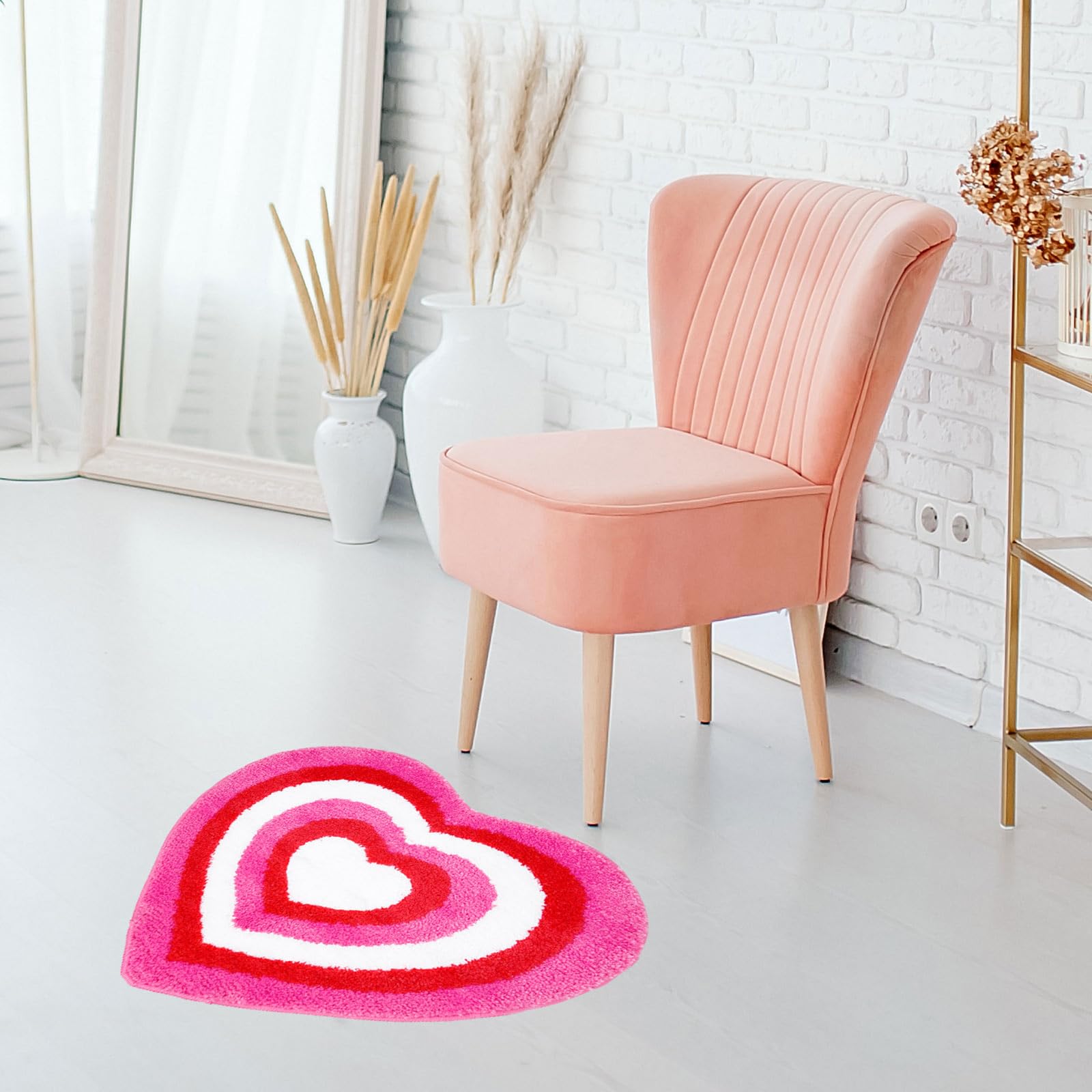 Valentine's Day Heart Shaped Bath Rug - Non-Slip Tufted Shower Mat for Bathroom, Front Door, Kitchen, Bedroom & Living Room Decor - Soft Red Pink Carpet Floor Mat for Romantic Home Decor & Gift Ideas