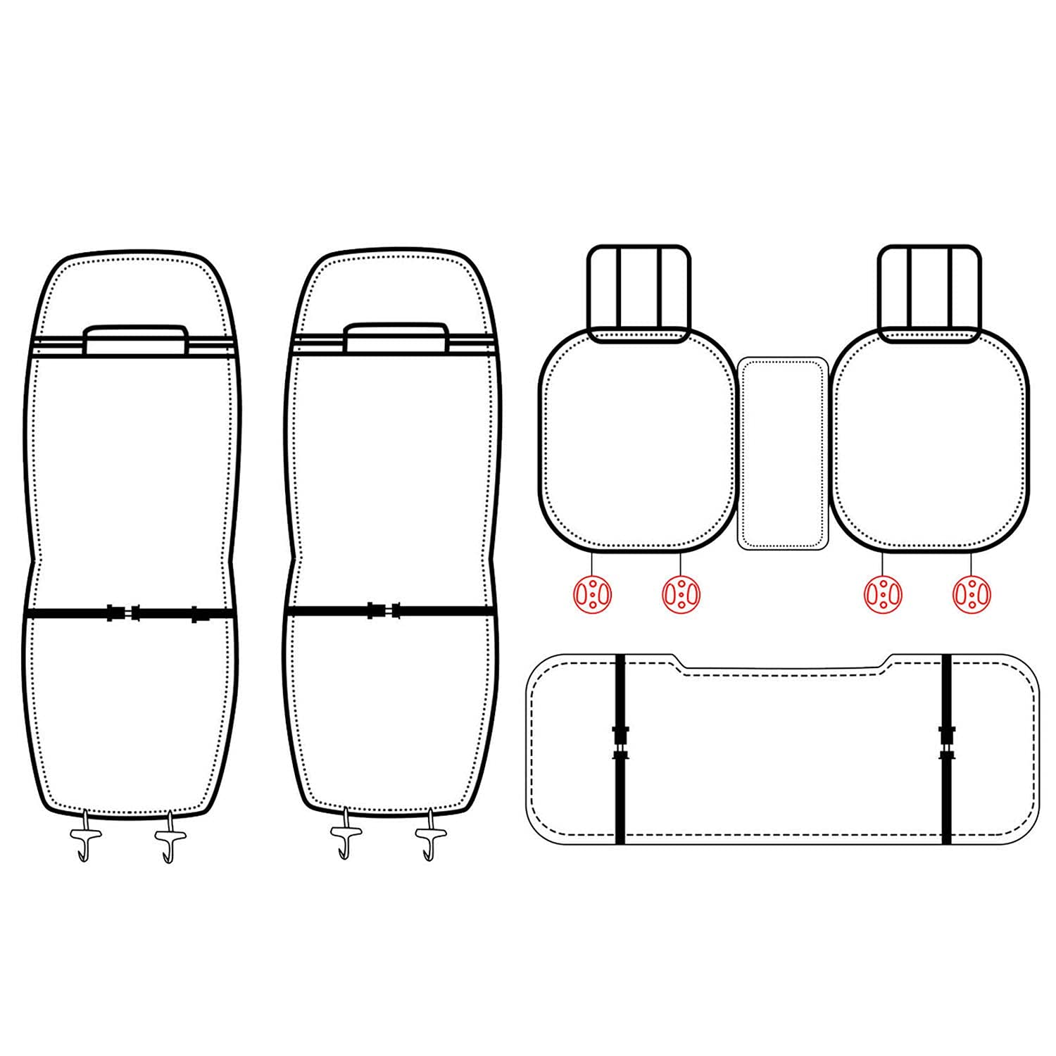 TYFYB 5-Seat Car Seat Cover Set - Cooling Mesh & PU Leather Front & Rear Seat Protectors with Pillows (Black/Red) - All Season Universal Fit for Cars, SUVs, Trucks - Perfect for Road Trips, Daily Commute & Pet Protection