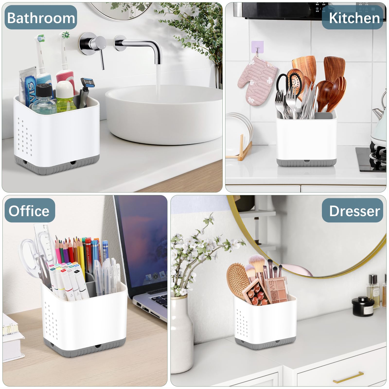 4-Slot Toothbrush Holder for Bathroom Countertop - Kids Electric Toothbrush & Toothpaste Organizer with Storage, Grey Bathroom Accessories - Perfect for Family Bathroom Organization and Daily Dental Care Routine