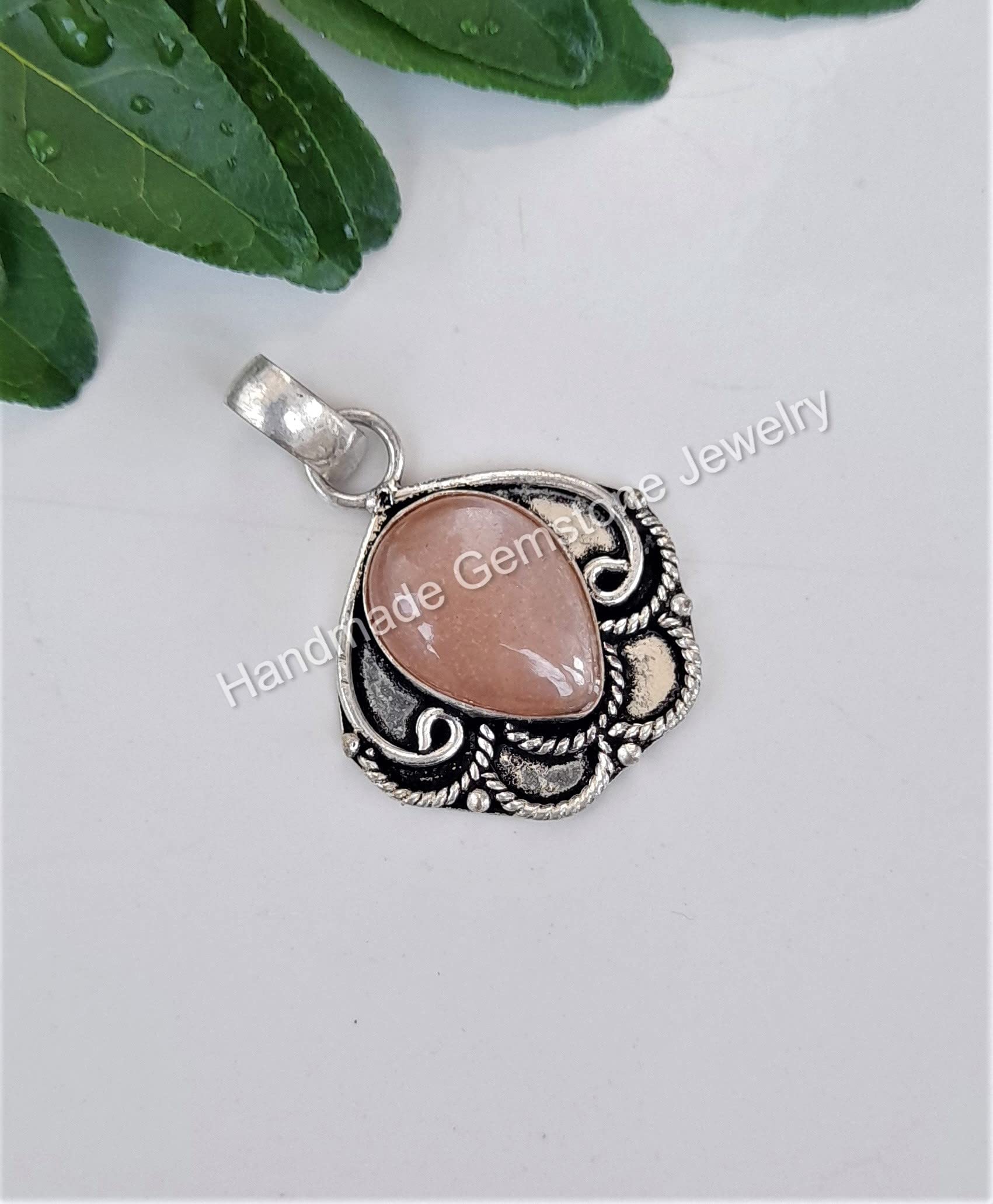 Peach Moonstone Pendant Necklace - 925 Sterling Silver Plated Women's Jewelry with Light Pink Gemstone | Unique Birthstone Gift for Her | Perfect for Weddings, Anniversaries & Special Occasions