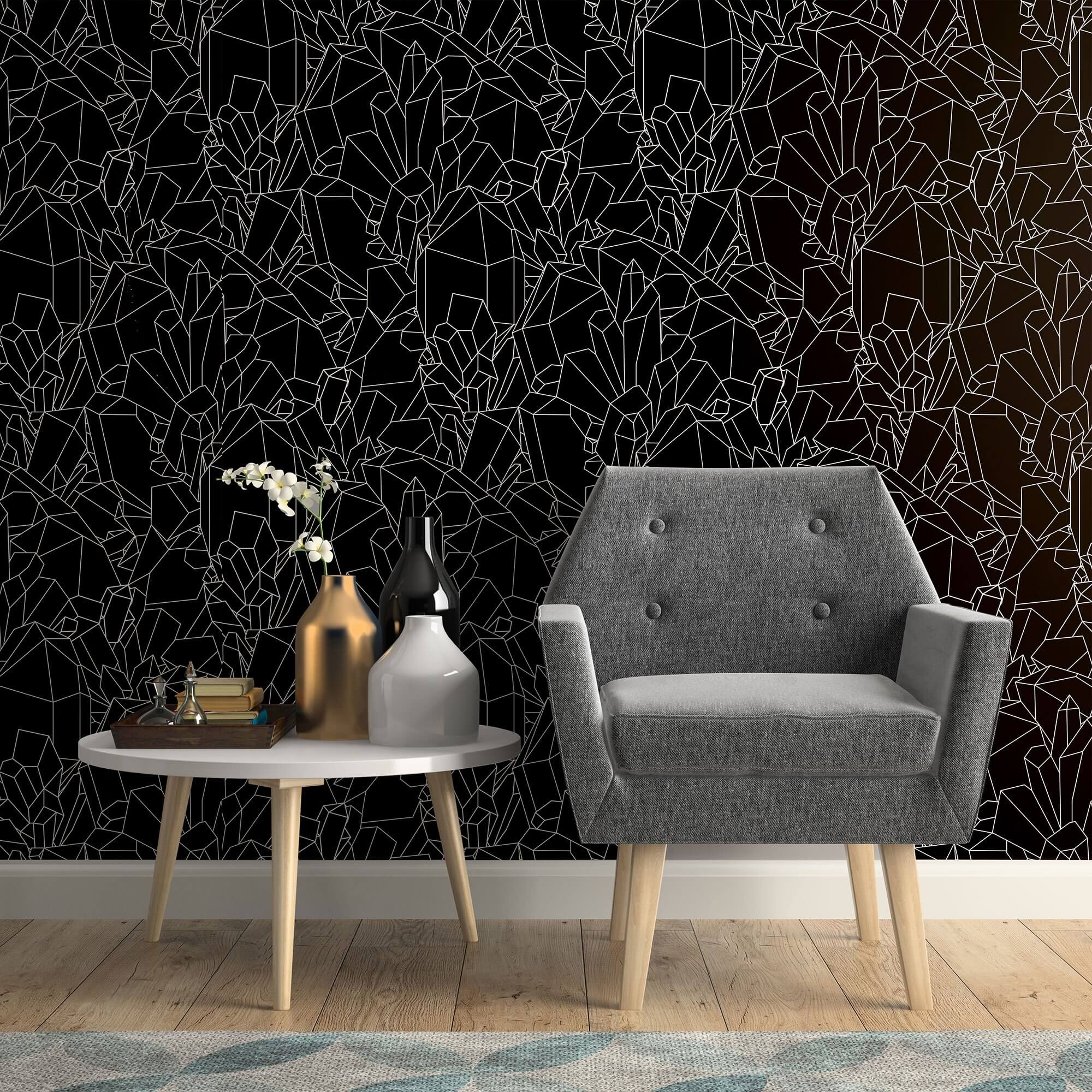 Black and White Crystal Geometric Peel and Stick Removable Wallpaper - Self-Adhesive Decorative Wall Covering for Bedroom, Living Room, Office & Home Decor