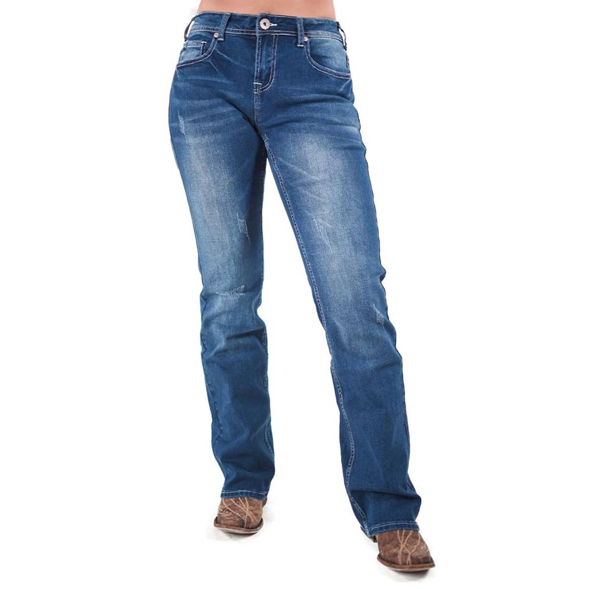 Cowgirl Tuff Western Bootcut Jeans for Women - Medium Wash Right on II Style - Perfect for Rodeo, Horseback Riding & Country Fashion