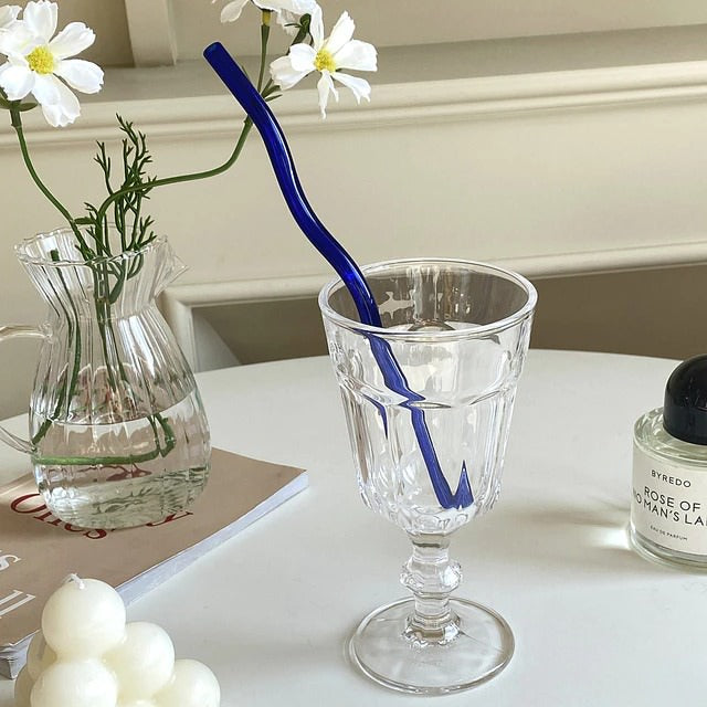Eco-Friendly Pastel Glass Wavy Straws - Reusable & BPA-Free Drinking Straws for Smoothies, Cocktails, and Iced Coffee - Perfect for Home, Parties, and Cafes