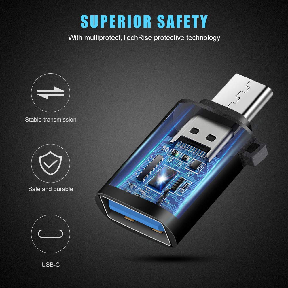 4-Pack USB C Adapter Set - Micro USB to USB C, USB C to USB-A, USB C Converter & OTG Adapter - Compatible with Huawei Mate, Samsung Galaxy, LG Phones - Portable Keychain Design for Travel, Office & Home Charging