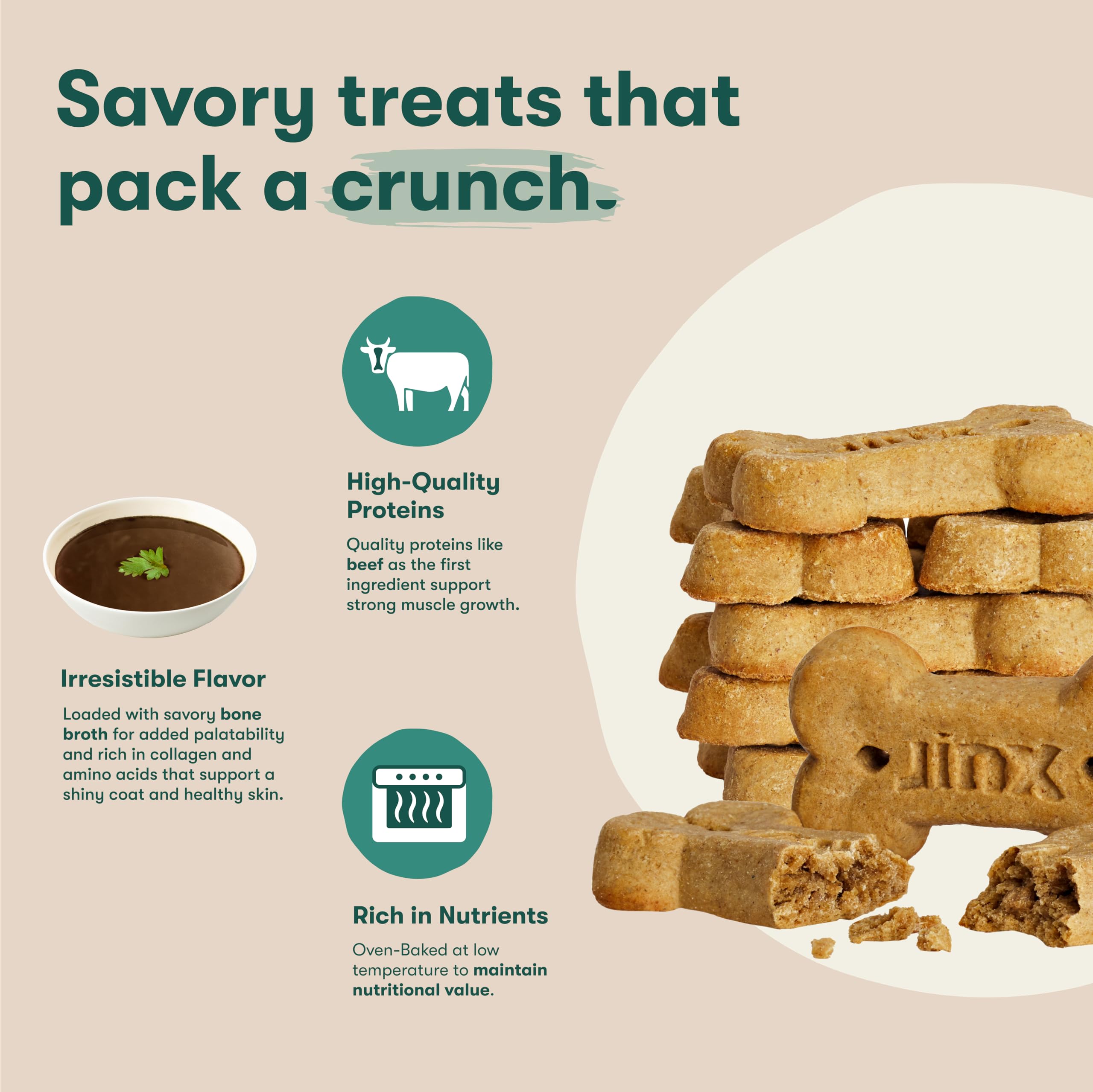 Jinx Oven-Baked Beef Bone Broth Dog Treats - All Natural Crunchy Biscuits with Real Beef, Pumpkin & Blueberries - Superfood-Rich Healthy Snacks for Dogs - 16oz (4 Pack) - Perfect for Training Rewards & Dental Health