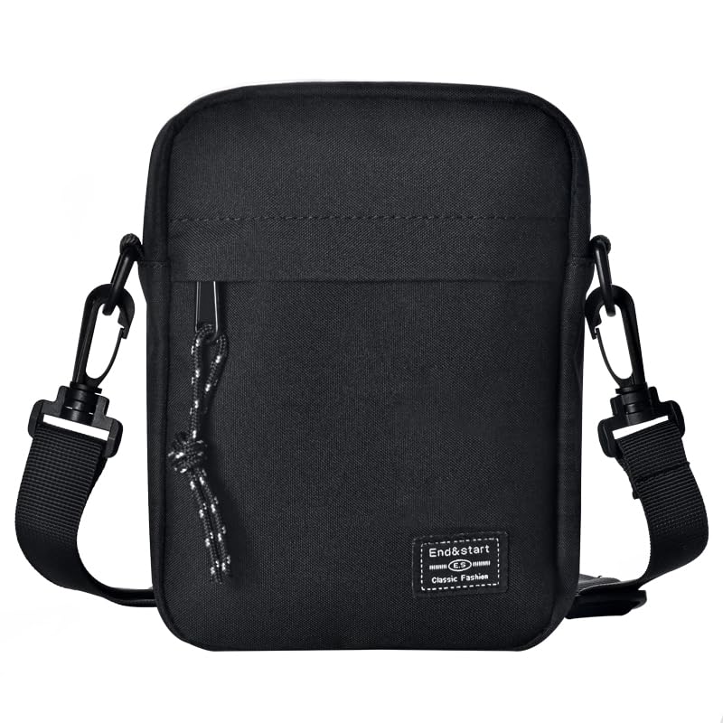 Burlife Men's Smartphone Crossbody Bag - Vertical Phone Purse with Strap, Cloth Messenger Satchel & Zipper Pockets - Card Wallet Holder - Black - Perfect for Travel, Work & Daily Commute