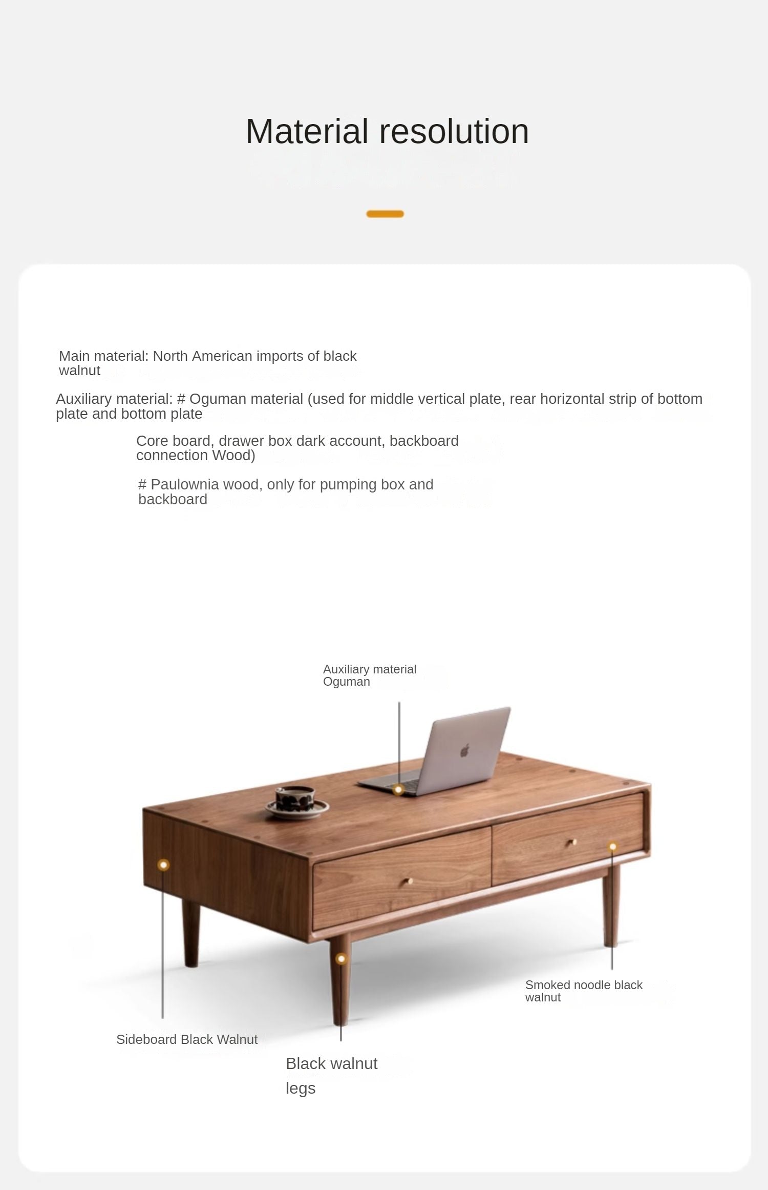 Solid Black Walnut Wood Rocking Coffee Table - Modern Natural Wood Living Room Furniture for Home Decor & Relaxation