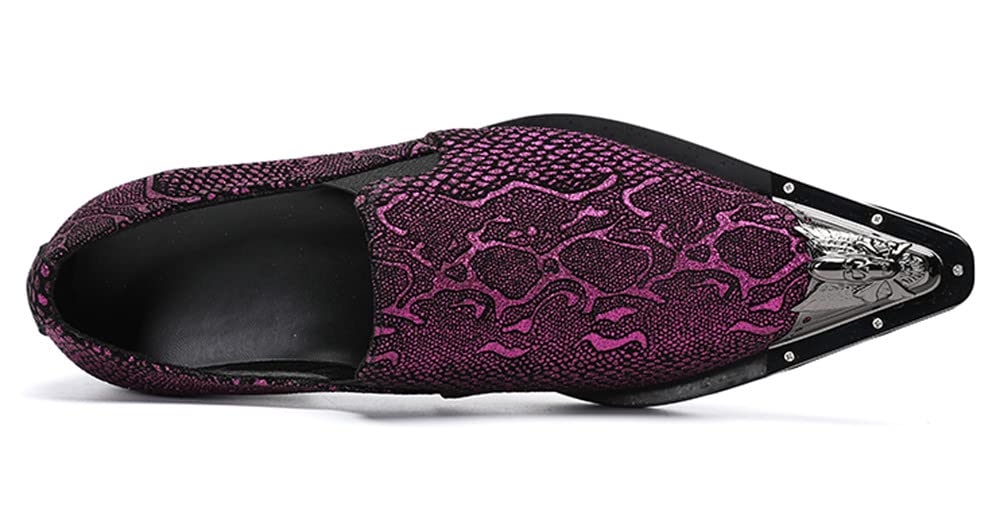 Santimon Men's Smoking Loafers - Slip On Dress Shoes with Allover Snake Print, Pointed Metal Toe for Wedding & Formal Occasions - Comfortable Casual Shoes for Office, Parties & Special Events