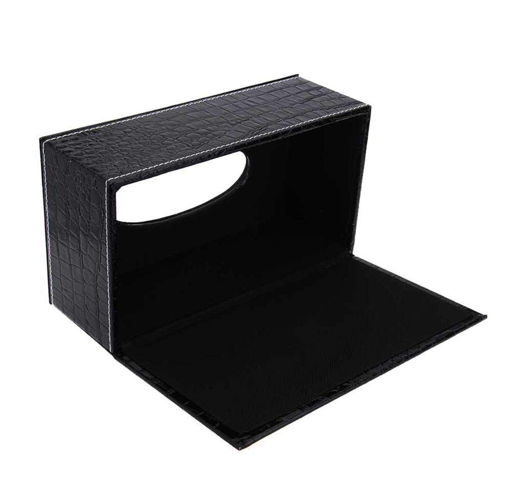 Premium PU Leather Rectangular Tissue Box Cover - Black Crocodile Pattern Home Decor for Living Room, Bedroom & Office | Elegant Tissue Holder for Sofa, Nightstand & Desk