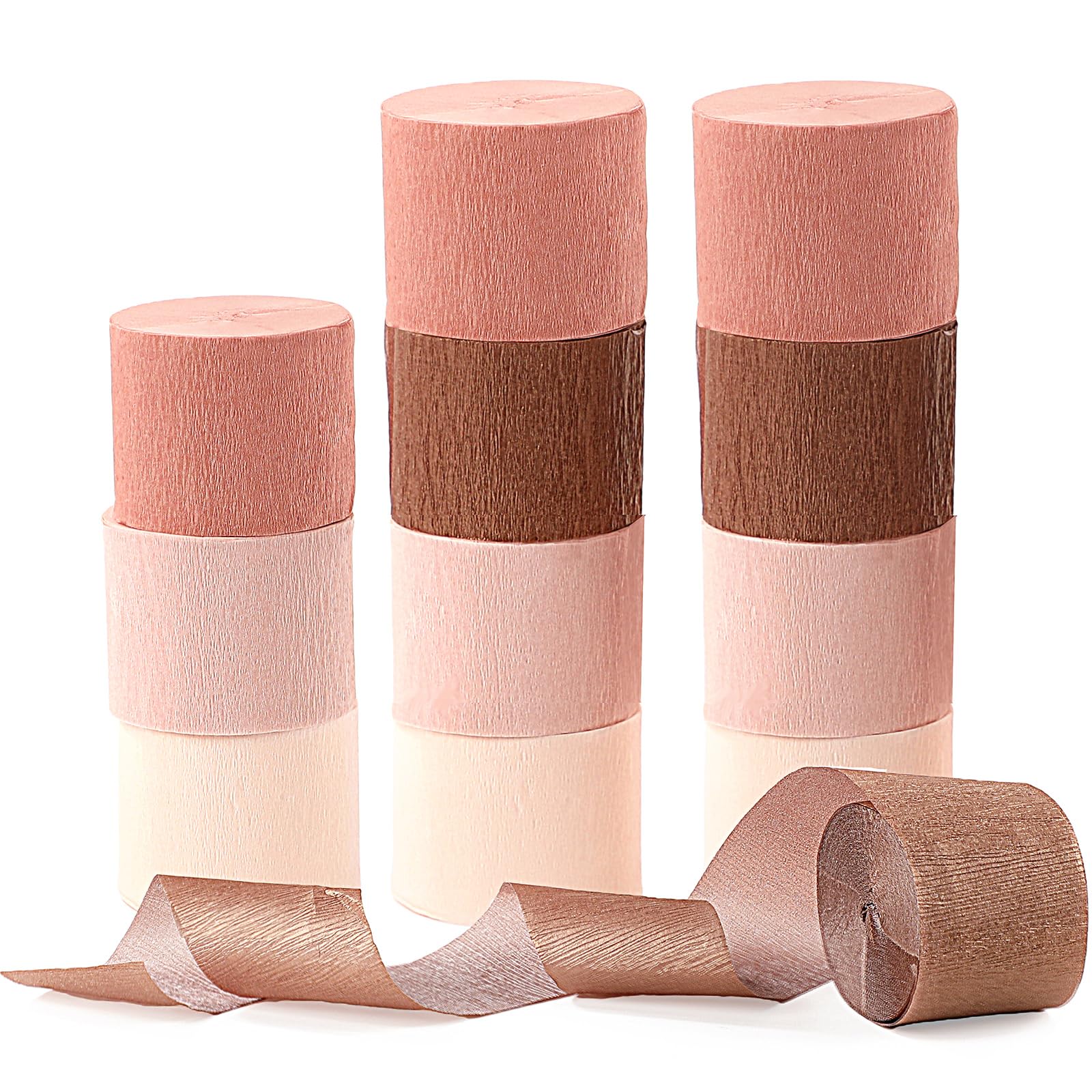 Fonder Mols 12 Rolls Rose Gold & Dusty Pink Crepe Paper Streamers - Elegant Wedding, Bachelorette, Birthday Party Decorations | Perfect for Baby Showers, Bridal Showers & Romantic Party Backdrops