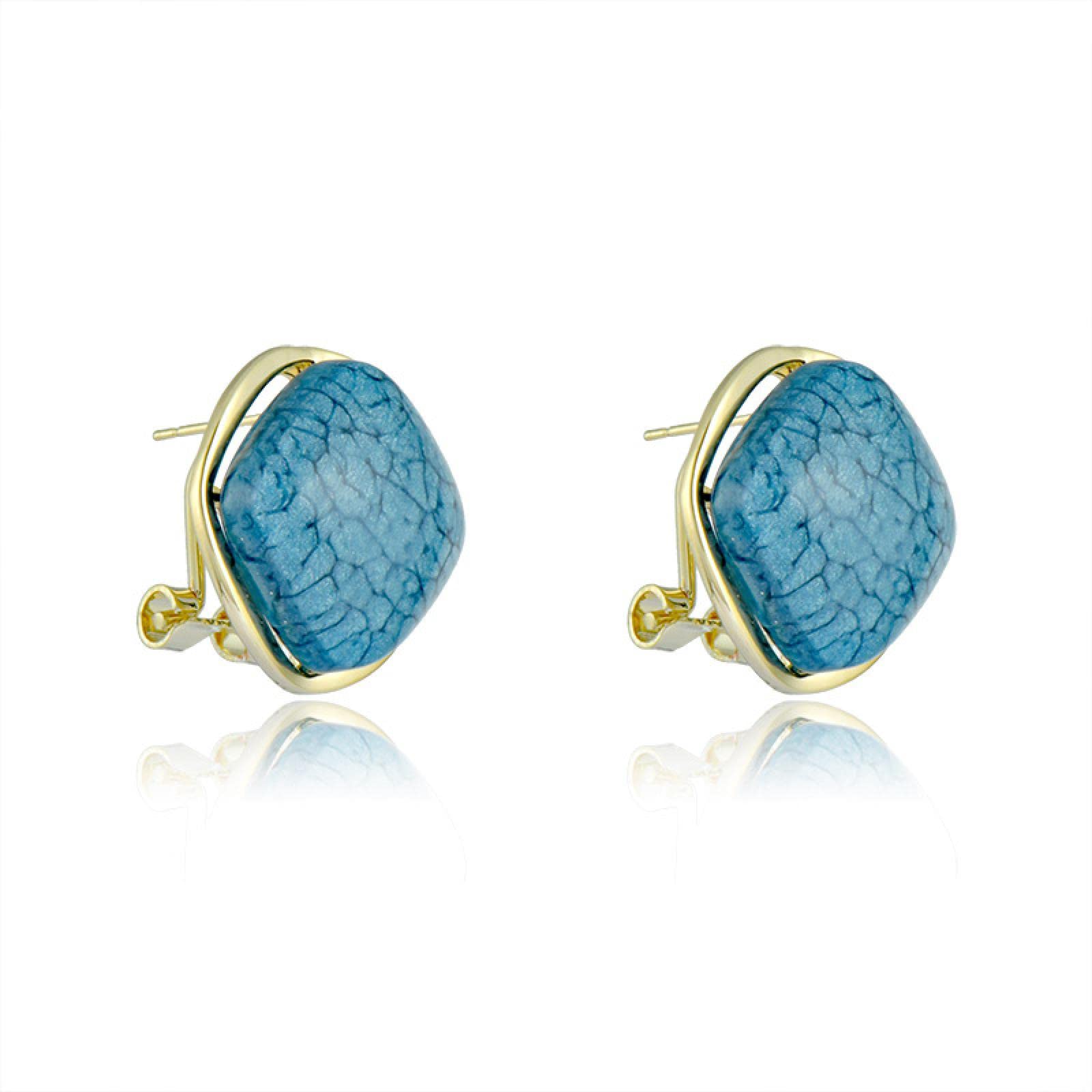 Vintage Square Marble Pattern Clip-On Earrings for Women - Elegant Blue Retro Hong Kong Style Jewelry for Autumn Winter Fashion, Office Wear & Party Accessories