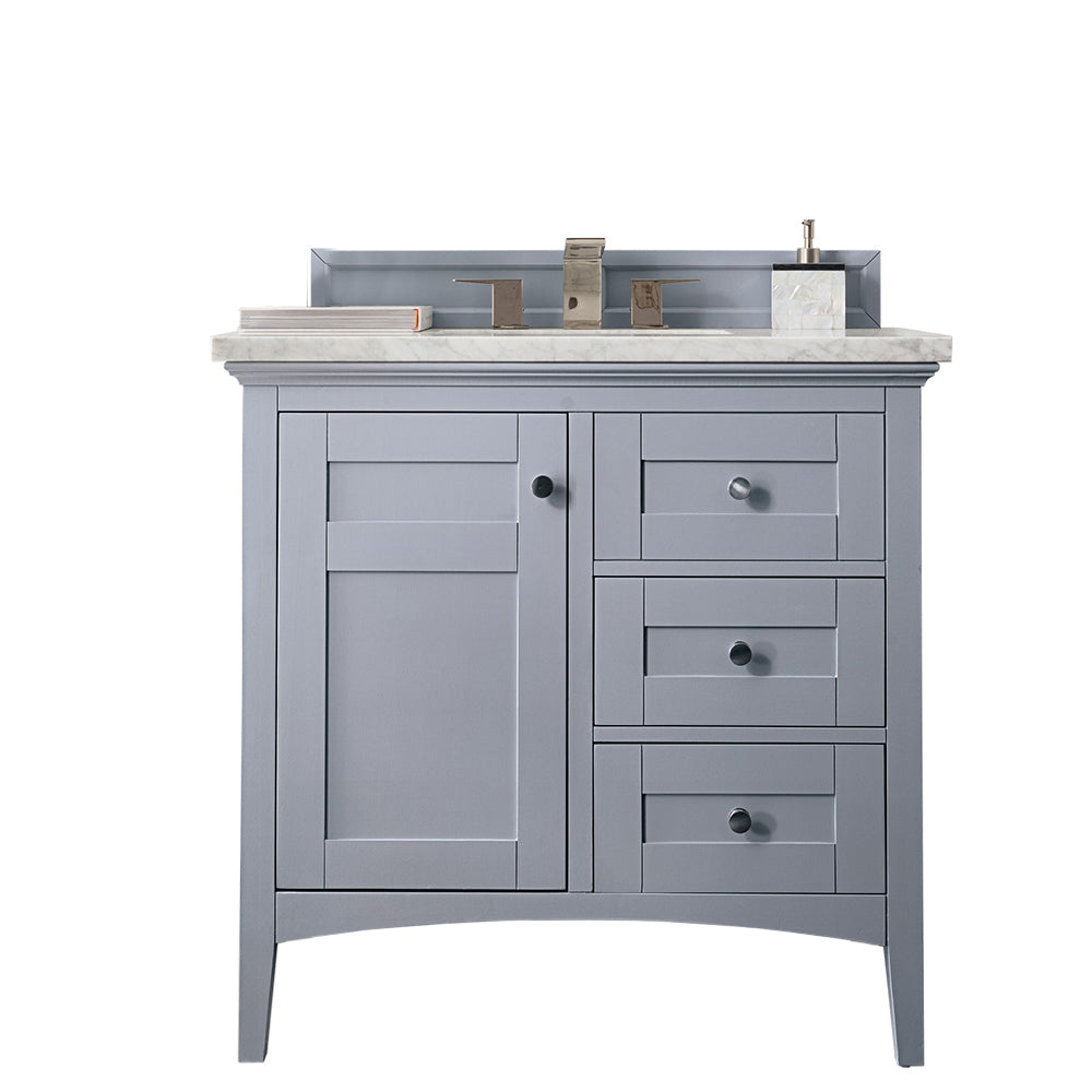 Palisades 36 Inch Single Bathroom Vanity with 3CM Arctic Fall Solid Surface Top in Silver Gray - Perfect for Modern Master Bathrooms & Guest Suites