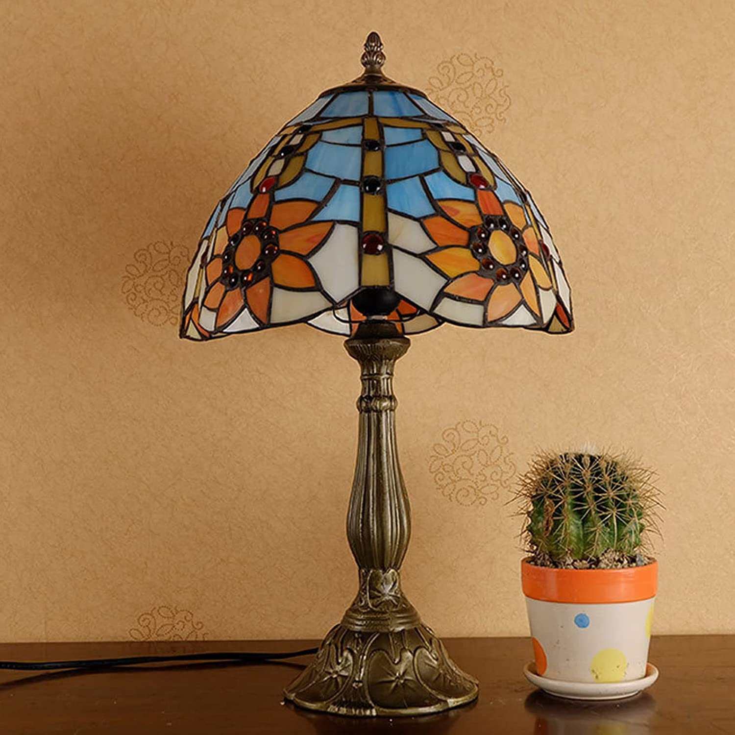 Tiffany Style Stained Glass Table Lamp - 12 Inch Sunflower Design, Pastoral Desk Lamp for Living Room, Bedroom & Office Decor - Perfect for Indoor Lighting, Night Light & Home Decoration