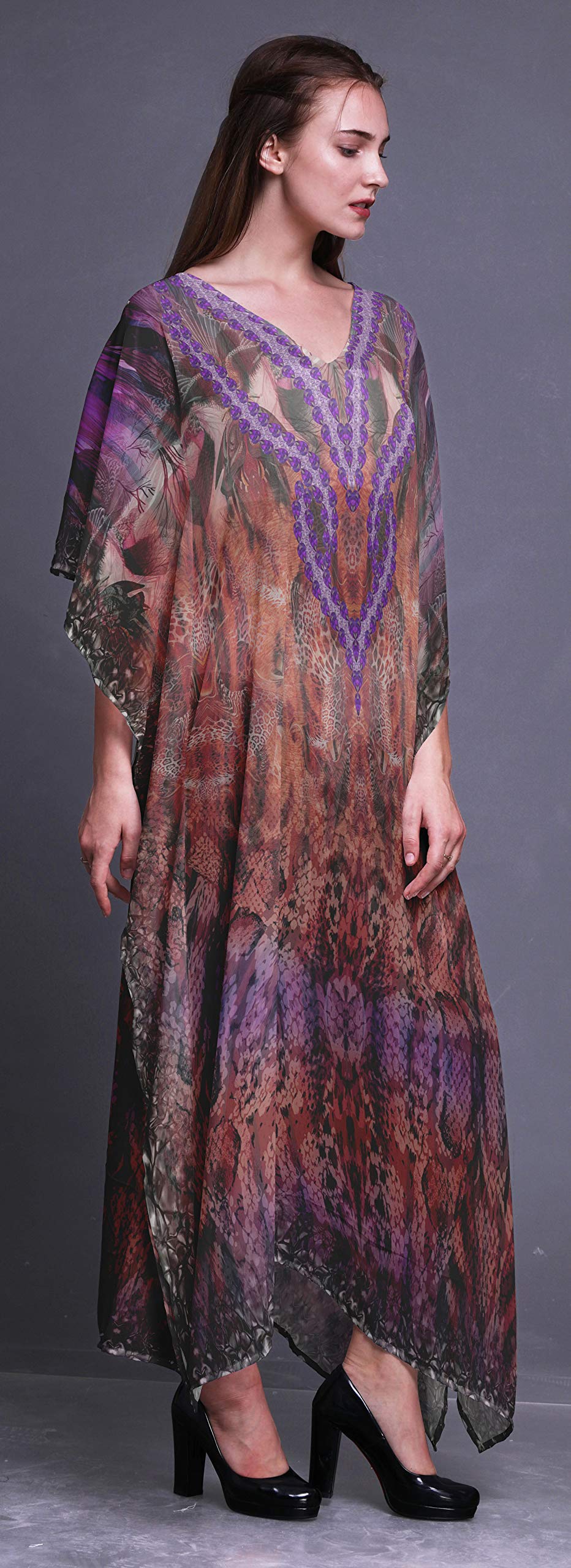 Leopard & Snake Print Beach Kaftan Cover Up - Women's Long Maxi Dress Bikini Coverup for Summer Vacation, Pool Party, and Resort Wear