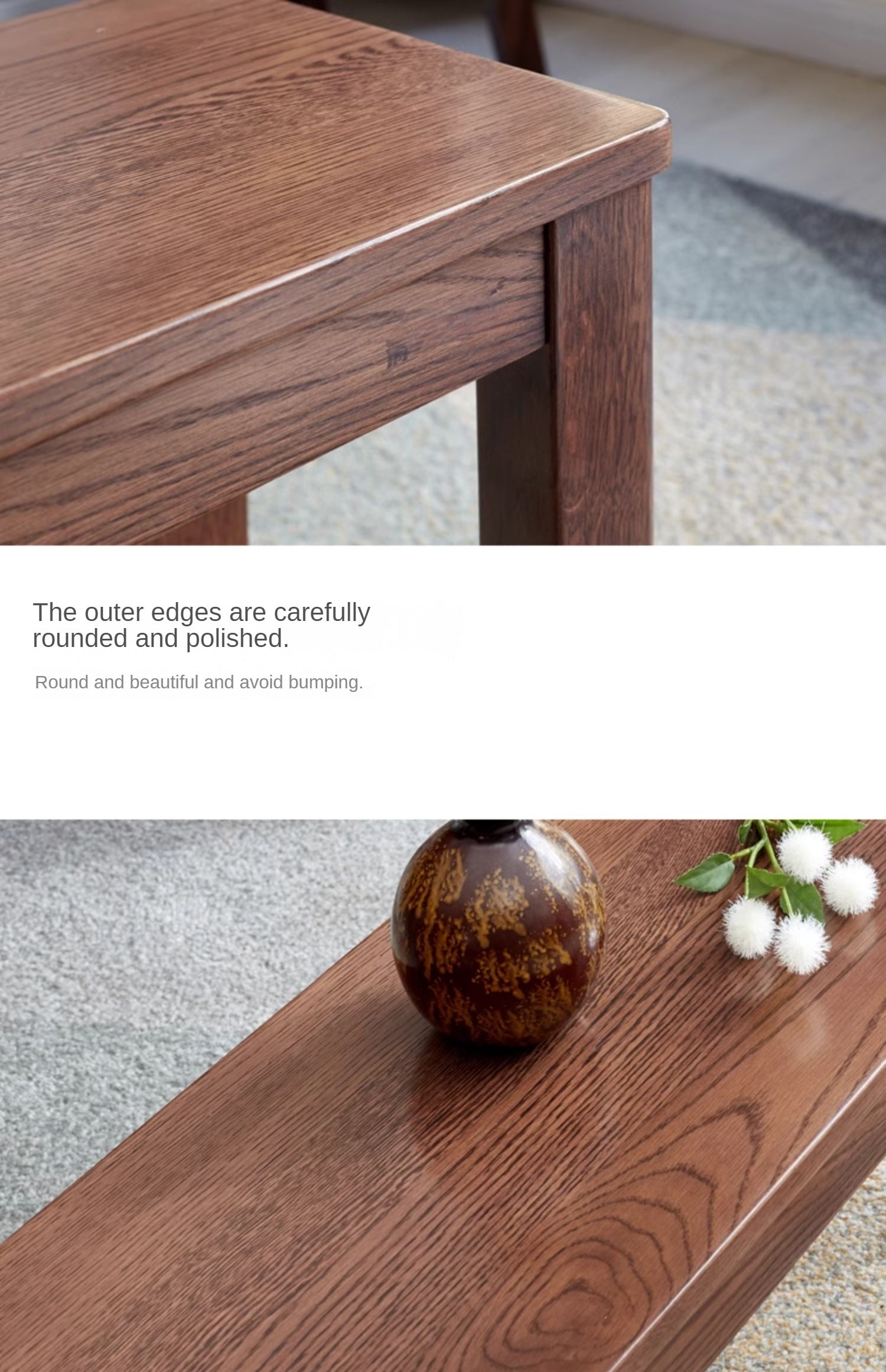 Solid Oak & Black Walnut Nordic Style Long Bench - Rustic Wooden Entryway, Dining Room, or Bedroom Seating Furniture for Home Decor