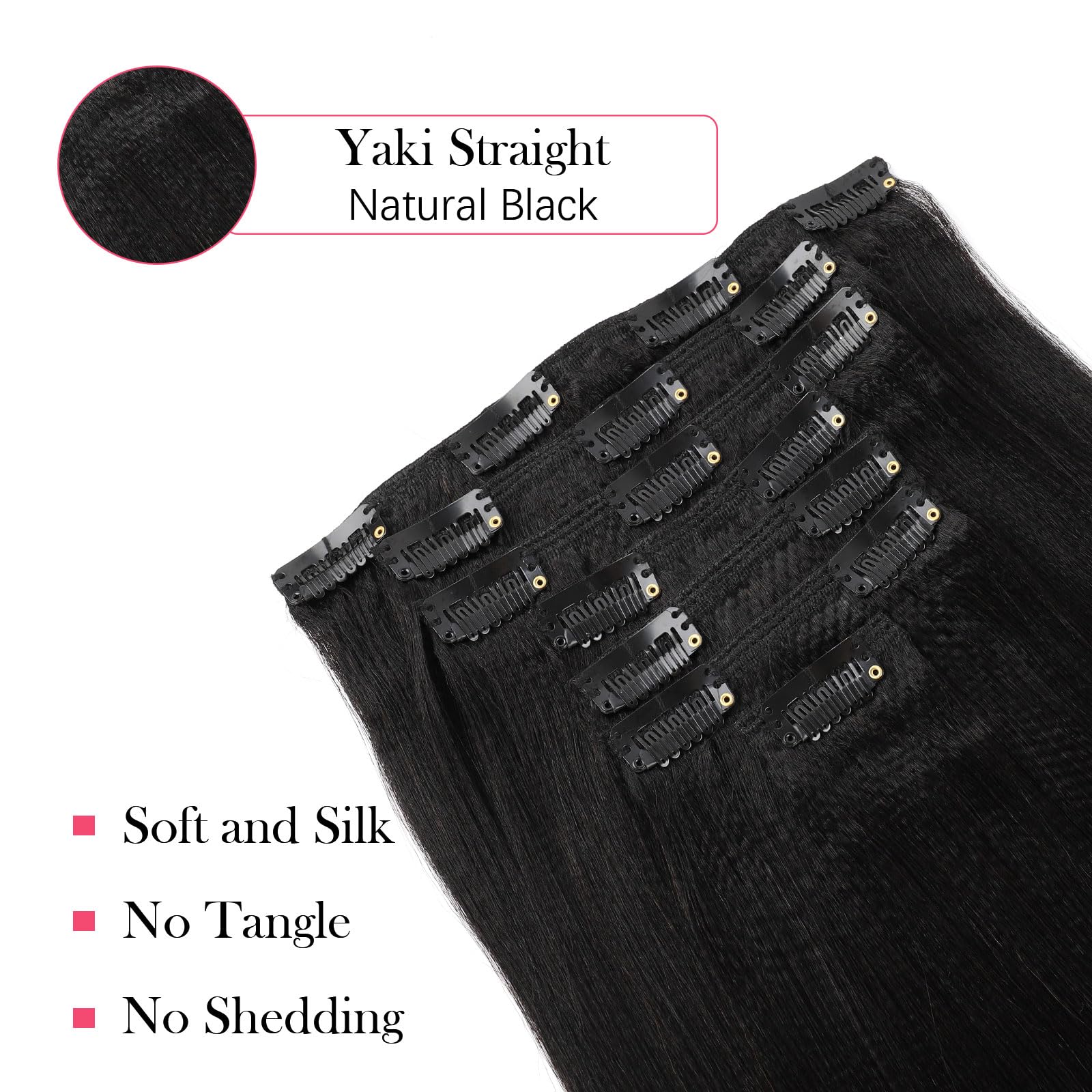 22 Inch Clip-in Human Hair Extensions - Yaki Straight Style, Natural Color, Remy Unprocessed Soft Hair Extensions for Black Women (7 Pieces, 17 Clips, 120g) - Perfect for Daily Styling, Parties & Special Occasions