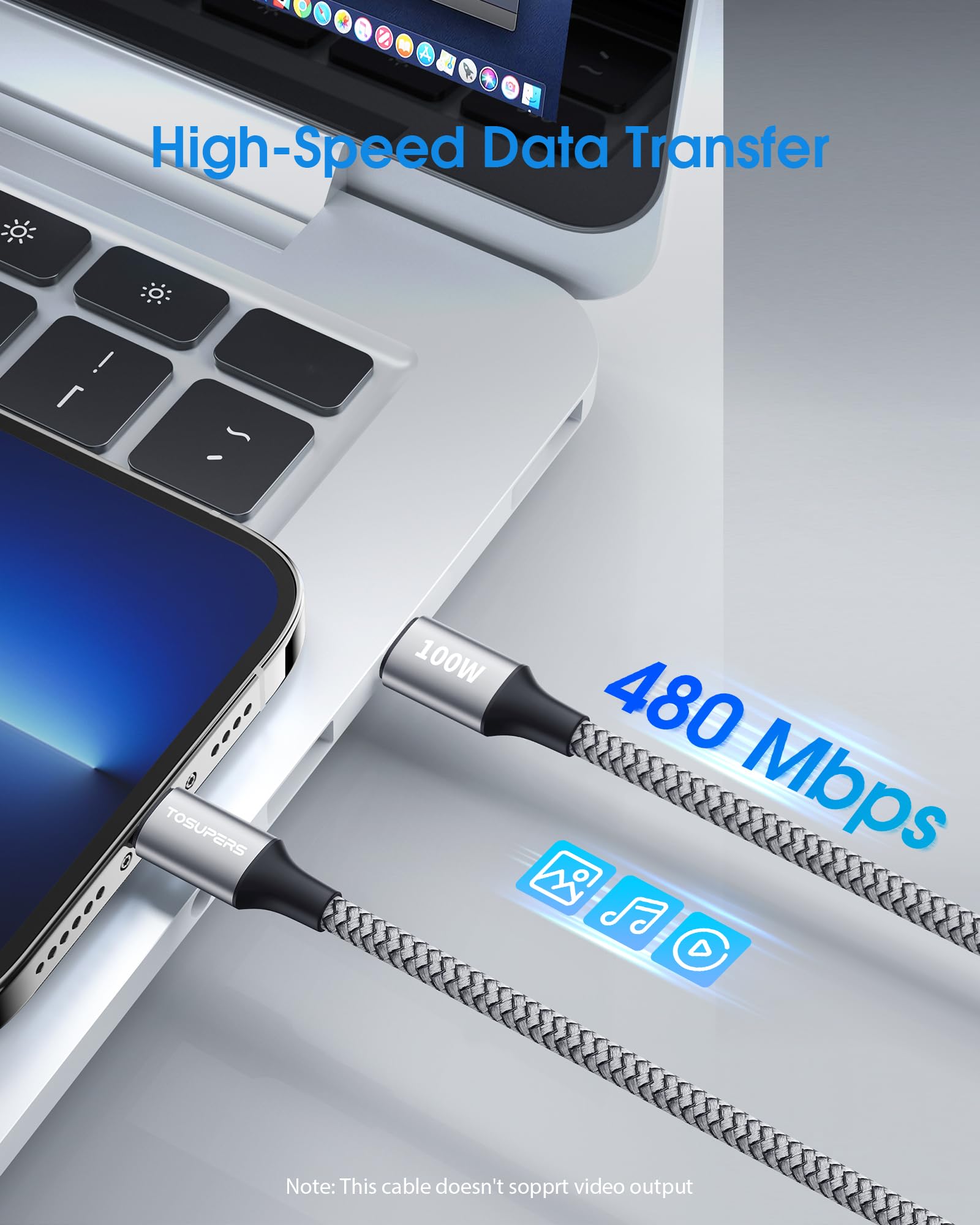 100W USB C to USB C Fast Charging Cable (6ft, 2-Pack) - Braided Type C Cable for iPhone 16/15 Pro Max, Samsung Galaxy S25/S24, MacBook Pro, iPad, Pixel - Perfect for Home, Office & Travel Charging