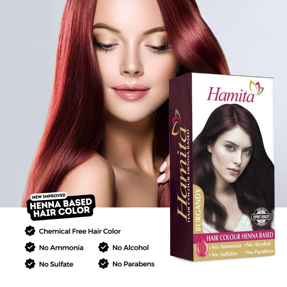 Natural HAMITA Henna Hair Color for Men & Women - Ammonia-Free, Long-Lasting Red Hair Dye | Promotes Healthy, Strong Hair | Perfect for At-Home Hair Coloring & Covering Gray Hair | Pack of 1