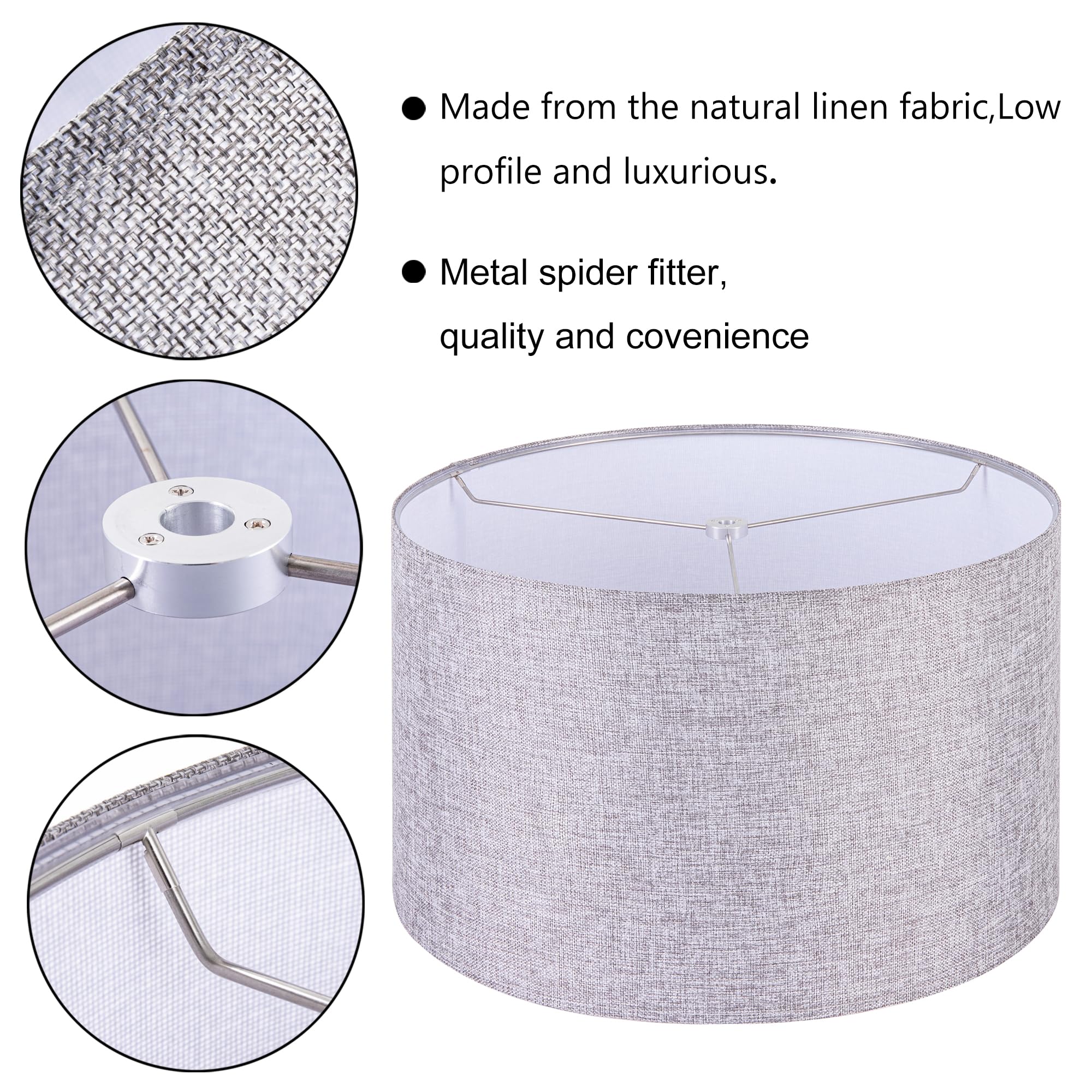 Wellmet 18x18x12 Inch Fabric Drum Lampshade - Classic Modern Grey Spider Fitter for Table, Bedside & Floor Lamps | Perfect for Living Room, Bedroom & Office Lighting Decor