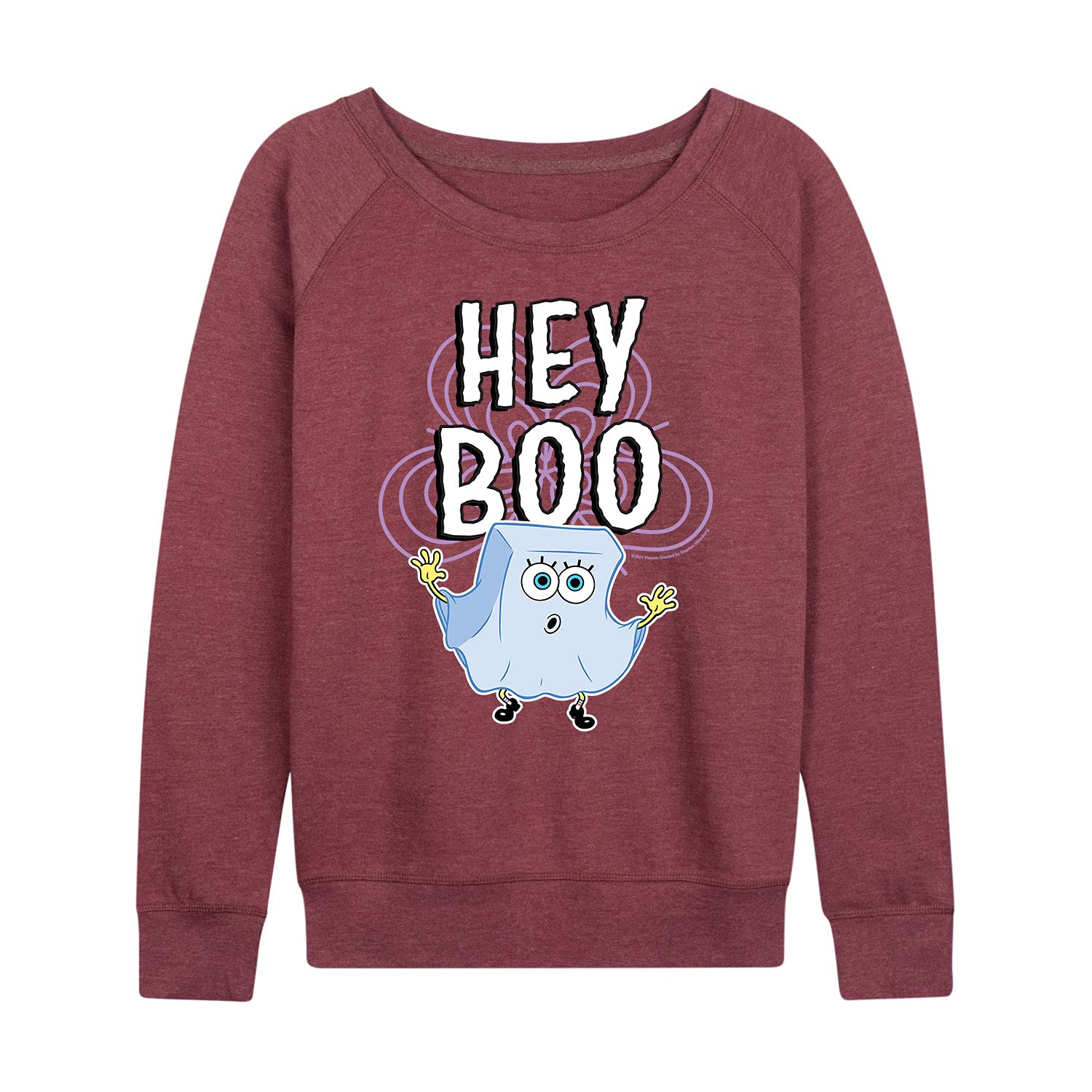 HYBRID APPAREL SpongeBob SquarePants Hey Boo Women's Lightweight French Terry Pullover Hoodie - Soft Casual Sweatshirt for Women, Cartoon Character Apparel - Perfect for Lounge Wear, Street Fashion & SpongeBob Fans