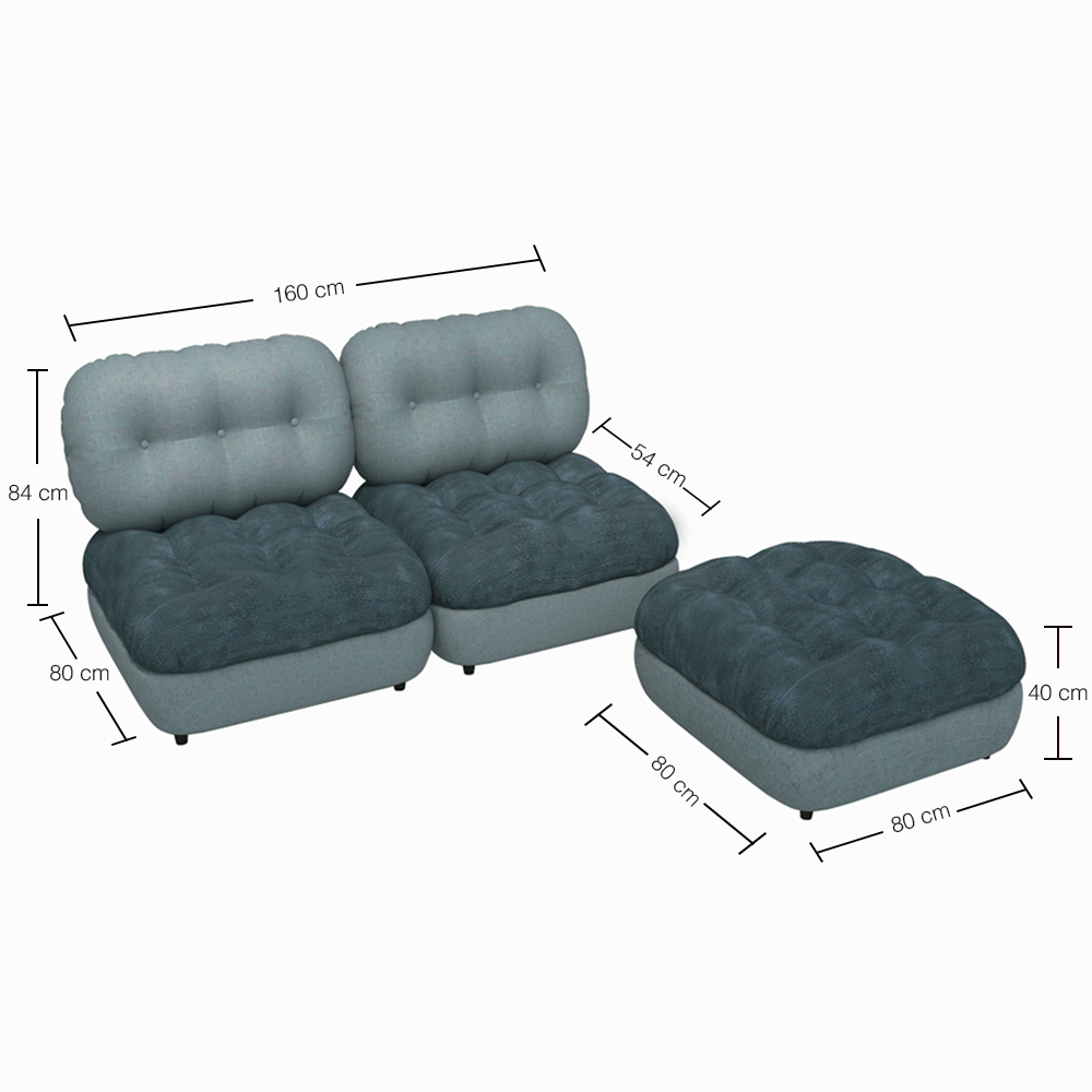 Modern Marlow 2-Seater Sectional Sofa with Ottoman - Comfortable Small Space Living Room Furniture for Apartments & Cozy Homes