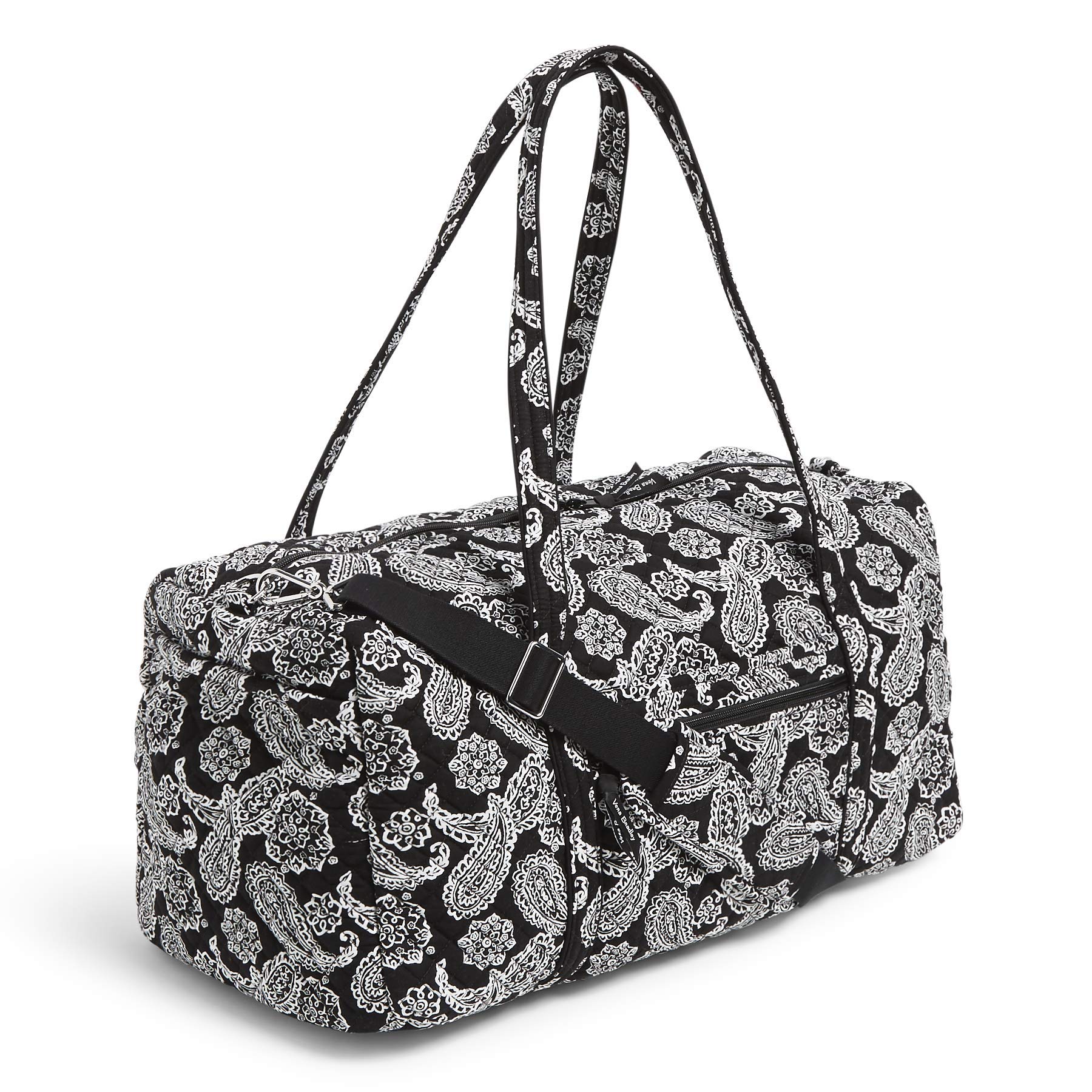 Vera Bradley Women's Cotton Collegiate Large Travel Duffle Bag - Oklahoma State University Black/White Bandana Print - Spacious Weekender Bag for College, Gym, Sports & Travel - Multiple Team Options Available