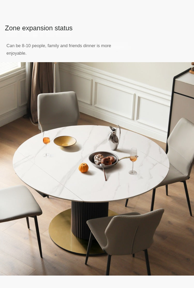 Solid Oak Wood Round Extendable Dining Table with Rotating Lazy Susan - Light Luxury Rock Board Design for Modern Kitchen & Dining Room