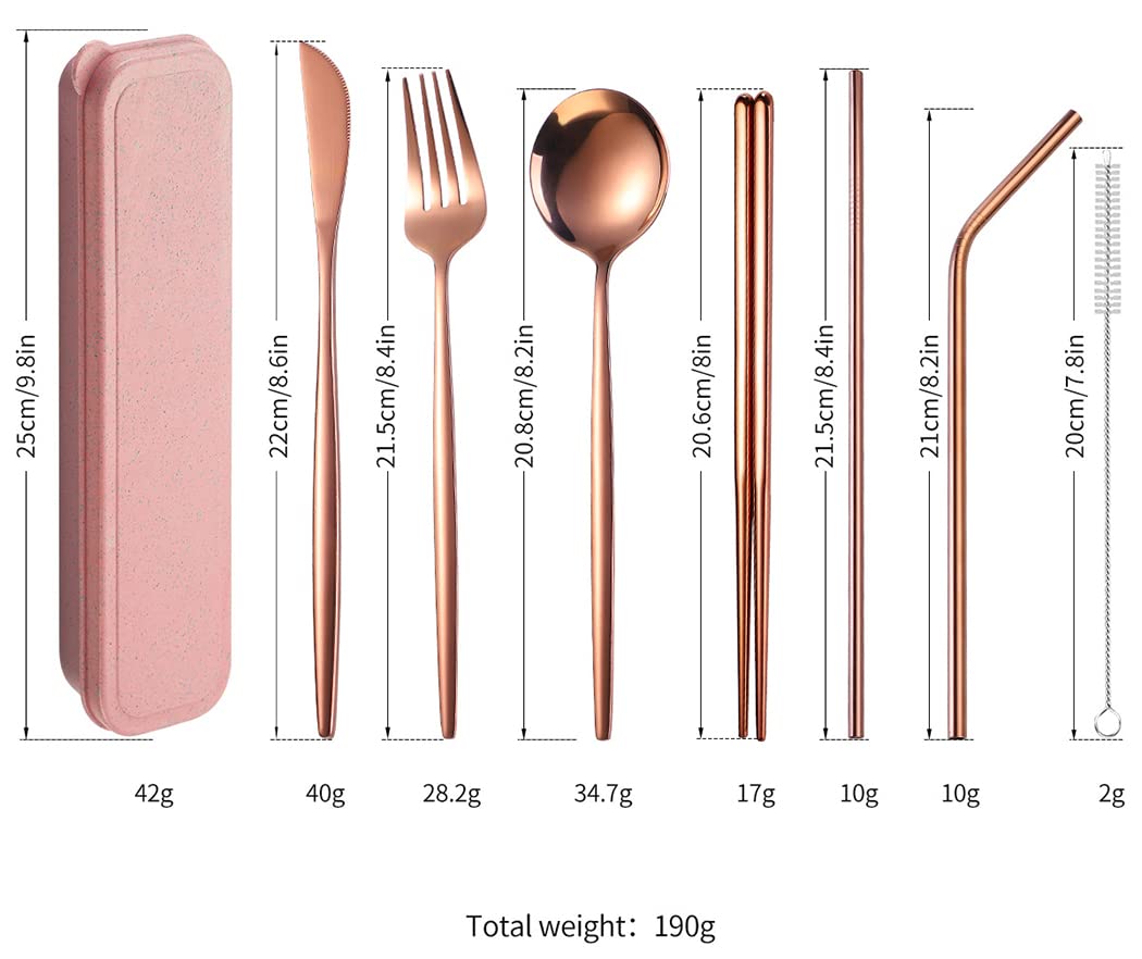 Premium 7-Piece Portable Camping Utensil Set - Stainless Steel Travel Cutlery with Knife Fork Spoon & Straw | Compact Outdoor Picnic Silverware Kit with Carrying Case | Perfect for Camping Hiking Backpacking and Road Trips