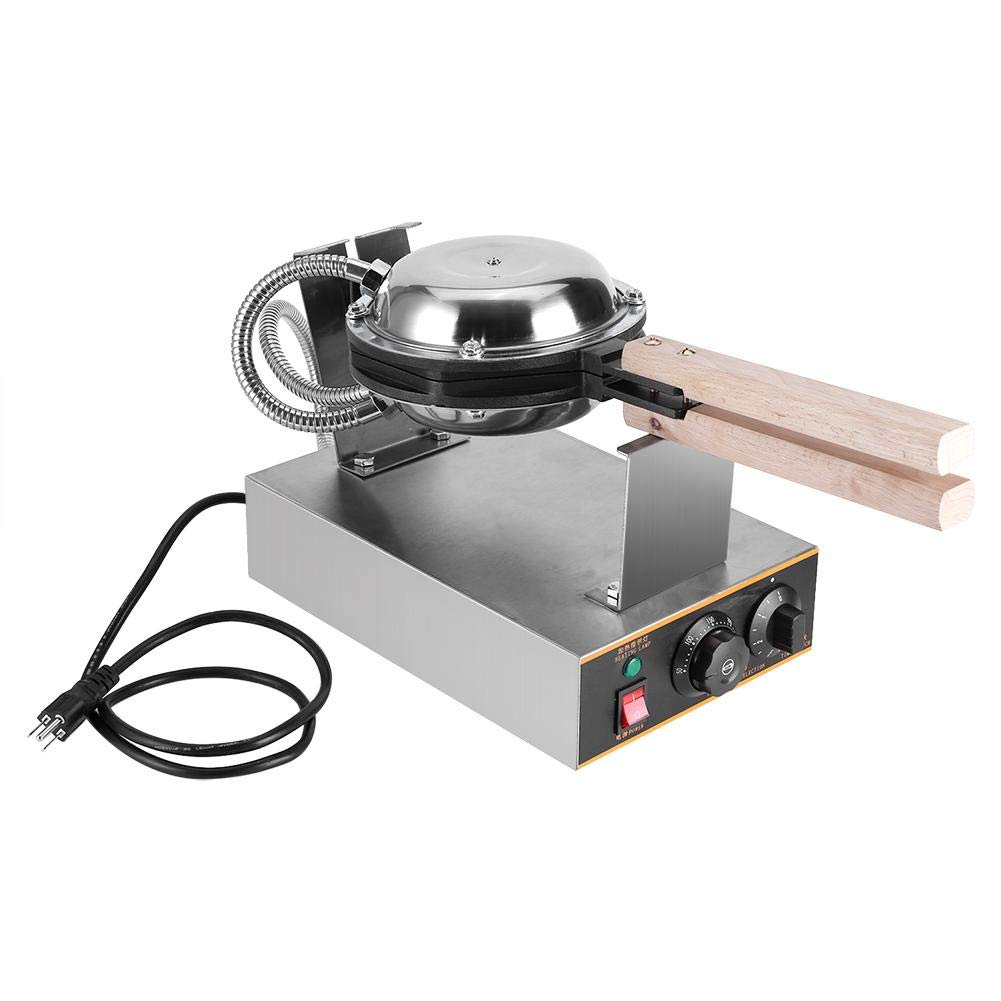 Jadpes Electric Egg Waffle Maker - Stainless Steel Bubble Waffle Machine with Wooden Handle for Home, Kitchen & Restaurant - 110V US Plug - Perfect for Making Egg Puffs, Hong Kong Style Cakes & Bubble Waffles