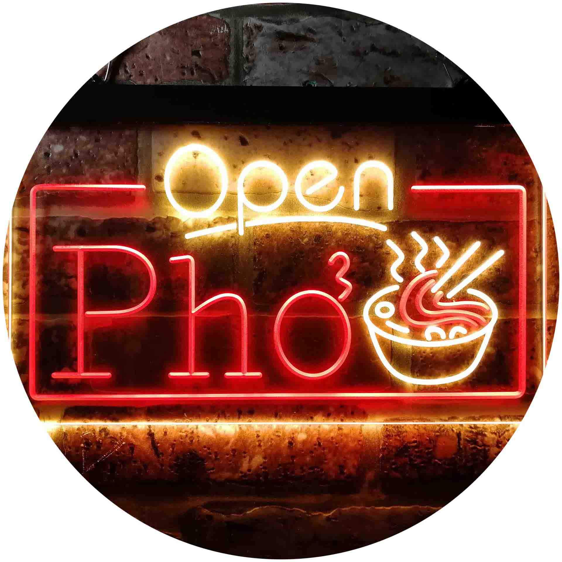 ADVPRO Open Pho Vietnam Noodles Shop Dual Color LED Neon Sign - Red & Yellow 24x16 Inches - Vintage Restaurant Decor, Bar Sign, Asian Cafe Lighting for Home & Business
