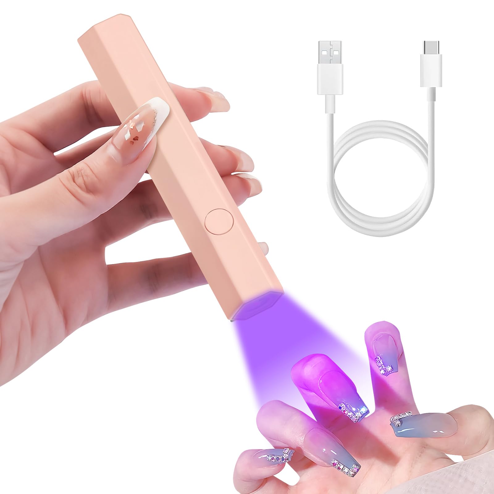 ANRUI Mini UV Nail Lamp for Gel Polish - Cordless Rechargeable Handheld UV Light for Fast Curing, Portable & Lightweight DIY Gel Nail Kit - Perfect for Home Manicures, Travel, Salon Use (Pink)