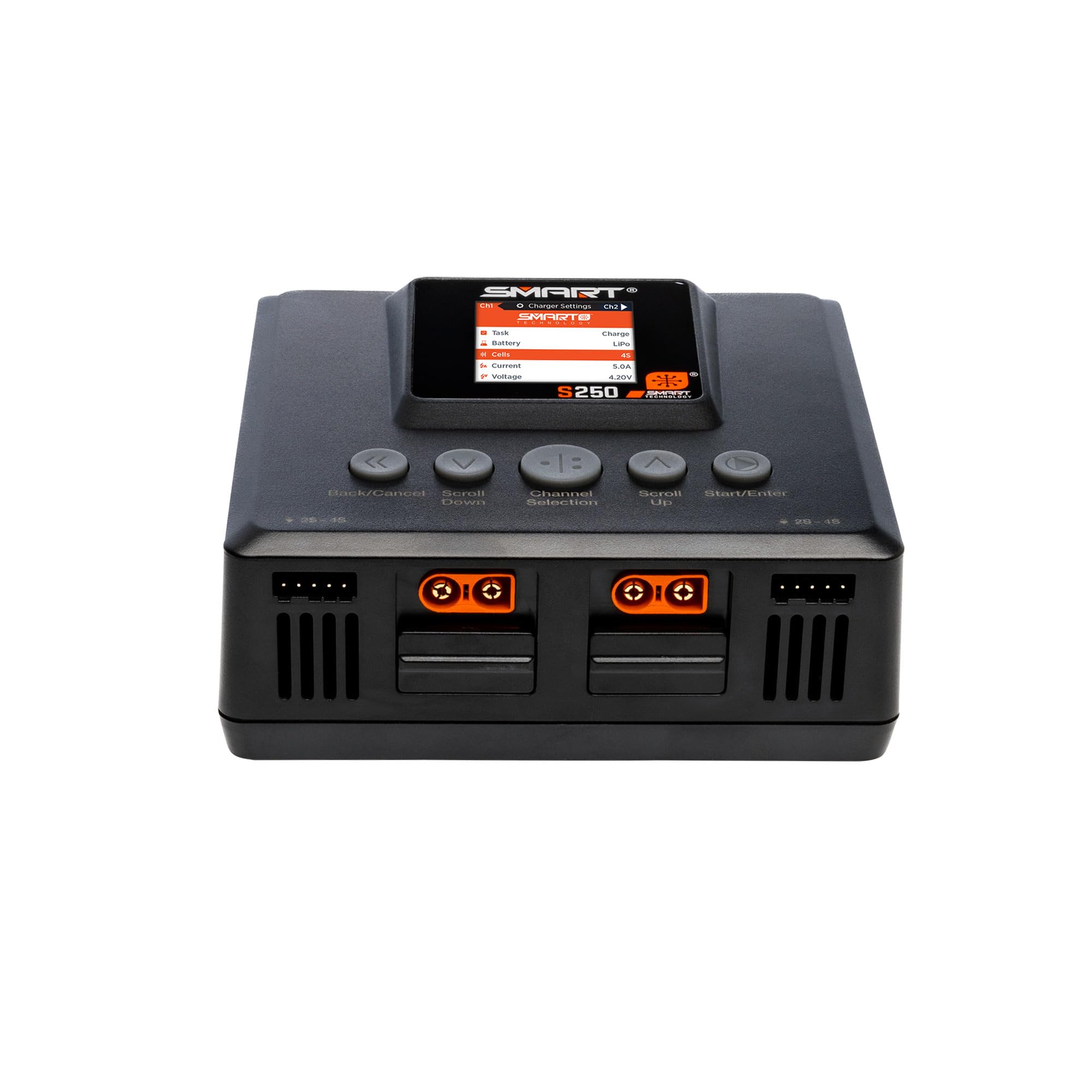 Spektrum SMART S250 AC Charger - 2x50W Dual Port Fast Charging for RC Cars, Drones, and LiPo Batteries (SPMXC2060) - Perfect for Hobbyists and Racing Enthusiasts