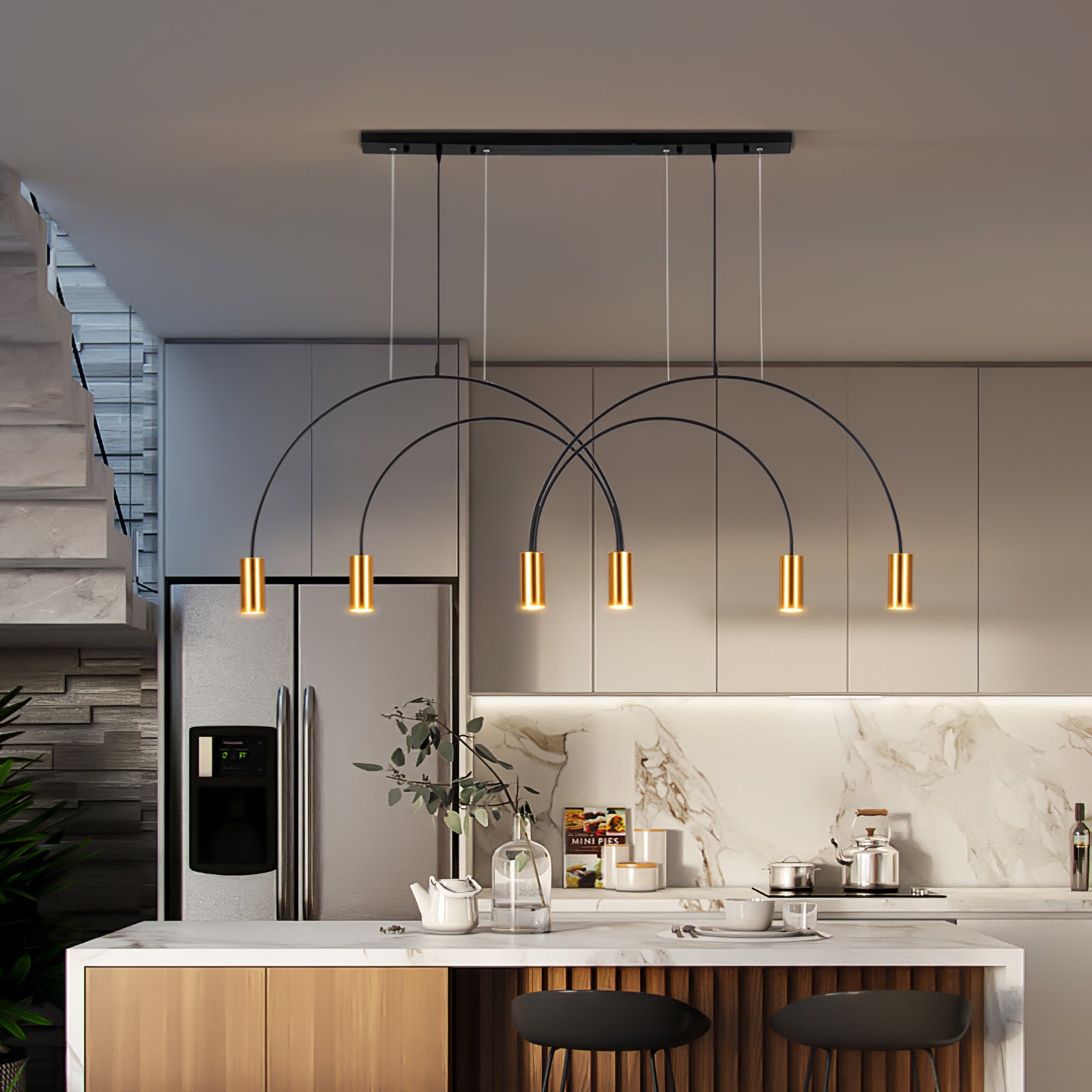 Modern Arcs Pendant Light - Sleek Minimalist Hanging Fixture for Kitchen Island, Dining Room & Bedroom Lighting | Dimmable LED Ceiling Lamp for Home Decor