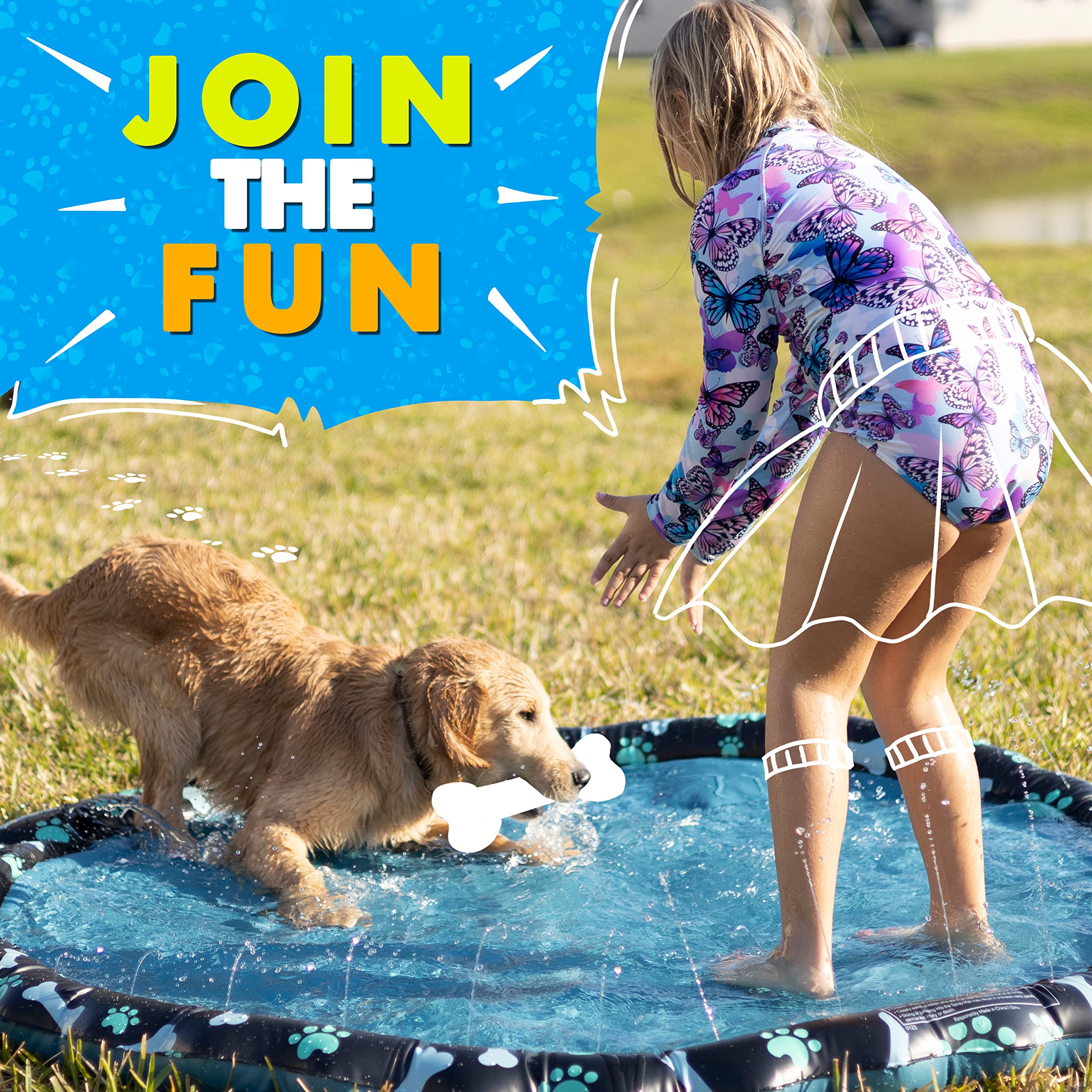 Non-Slip SplashEZ Splash Pad for Kids & Dogs - 69’’ Extra Large Outdoor Water Play Mat, Summer Sprinkler Toy for Toddlers 1-3 & Children 4-8 - Perfect for Backyard, Park, and Beach Water Fun