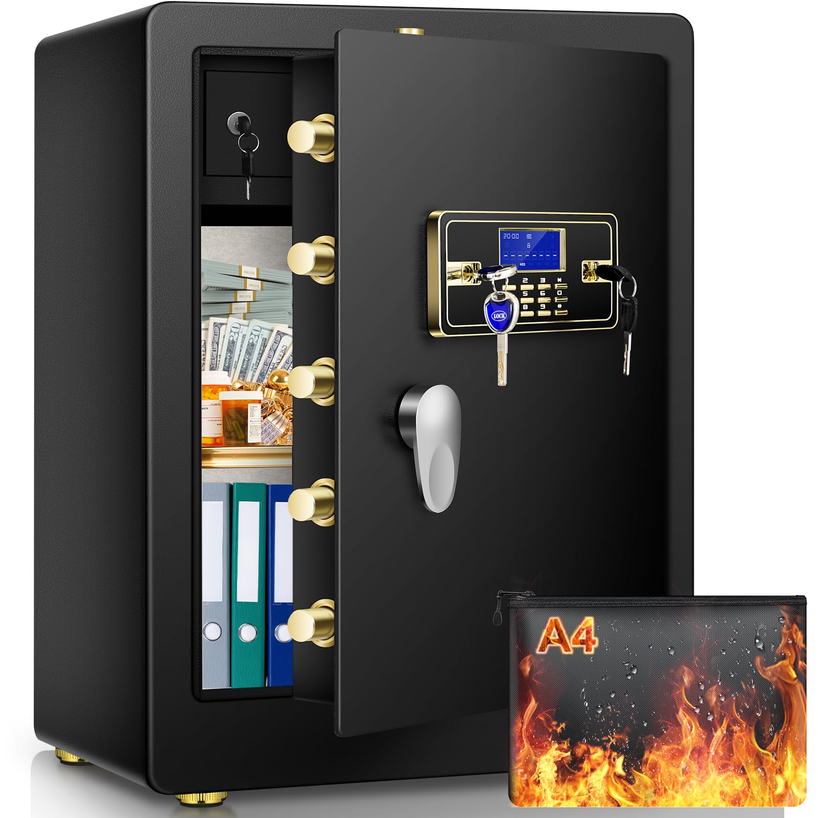 4.2 Cu Ft Large Fireproof Safe for Home & Office - Digital Keypad Security Box with Fireproof Document Bag & Hidden Lock Box - Protect Valuables, Cash, Jewelry, and Important Documents from Fire & Theft