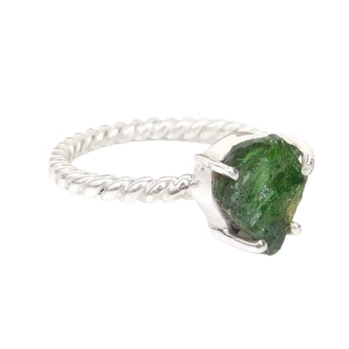 Natural Chrome Diopside Ring - 925 Sterling Silver Handmade Twisted Band with Rough Gemstone | Proposal, Healing Crystal Jewelry for Women | Perfect for Engagement, Anniversary & Spiritual Gifts