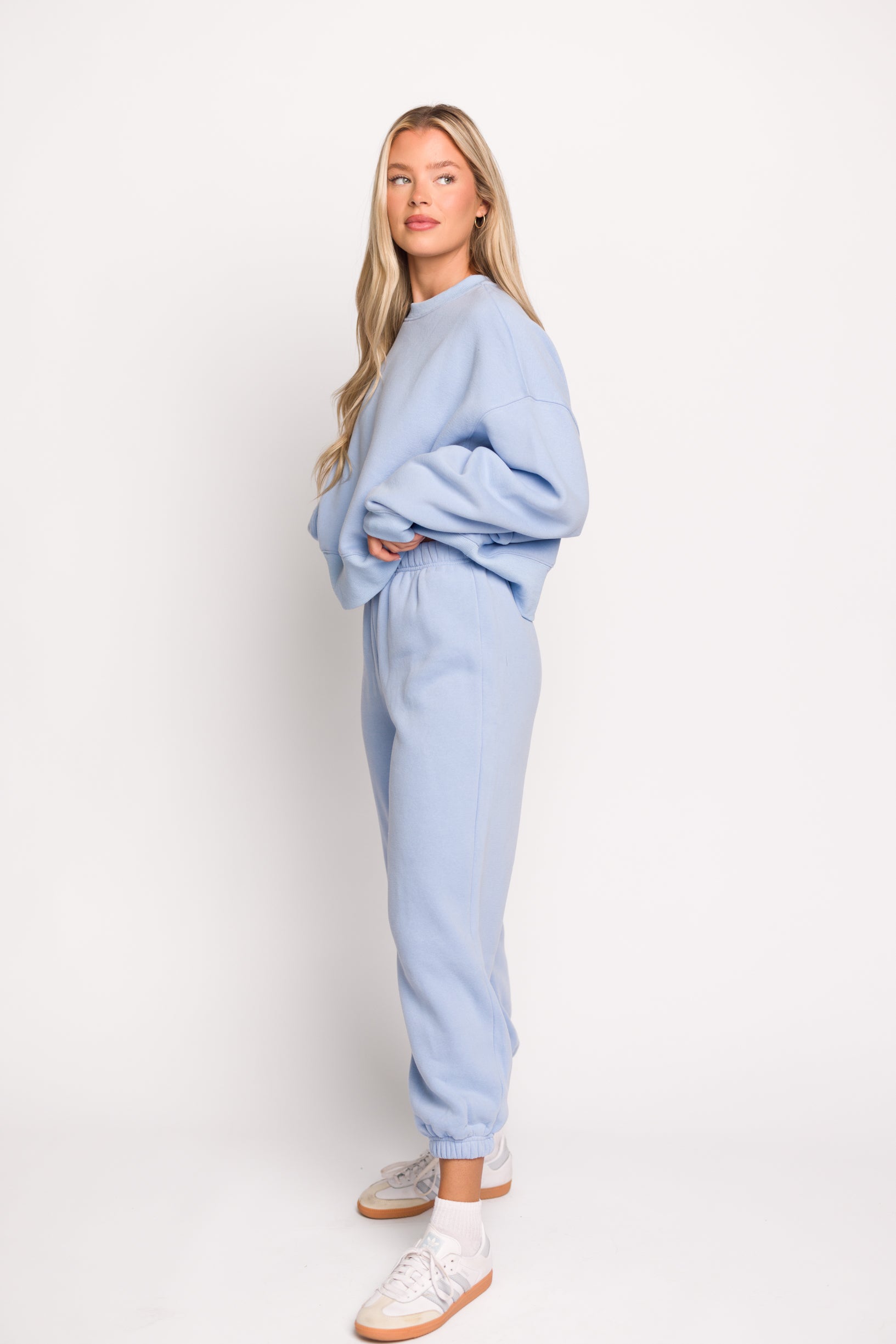 Soft & Cozy Baby Blue Sweatpants for Women - High Waisted Lounge Pants with Pockets - Perfect for Yoga, Running Errands & Relaxing at Home