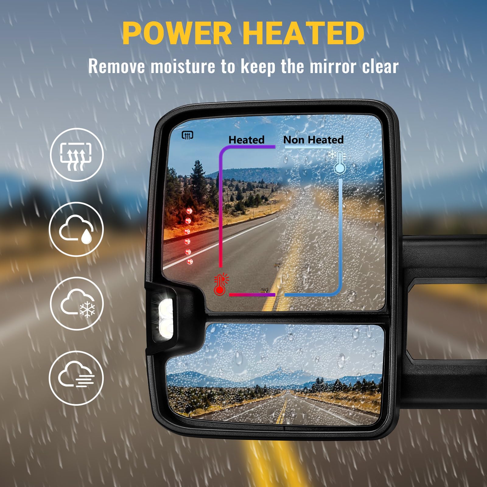 2003-2007 Chevy Silverado Suburban Yukon Tahoe GMC Sierra Towing Mirrors with Switchback Lights, Turn Signal, Running Lights, Power Glass & Heated Backup Lamp - Perfect for Towing, Off-Roading & Night Driving