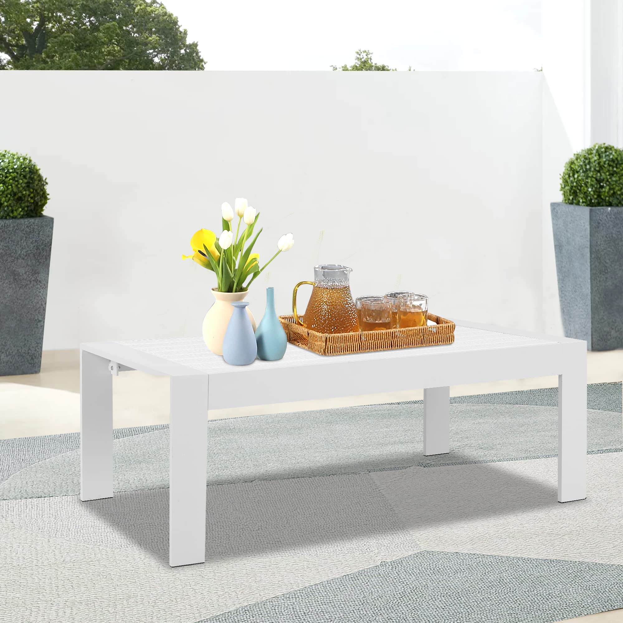 Wisteria Lane White Aluminum Outdoor Patio Coffee Table - All-Weather Metal Rectangle Coffee Table for Balcony, Garden & Backyard - Perfect for Outdoor Entertaining & Relaxation